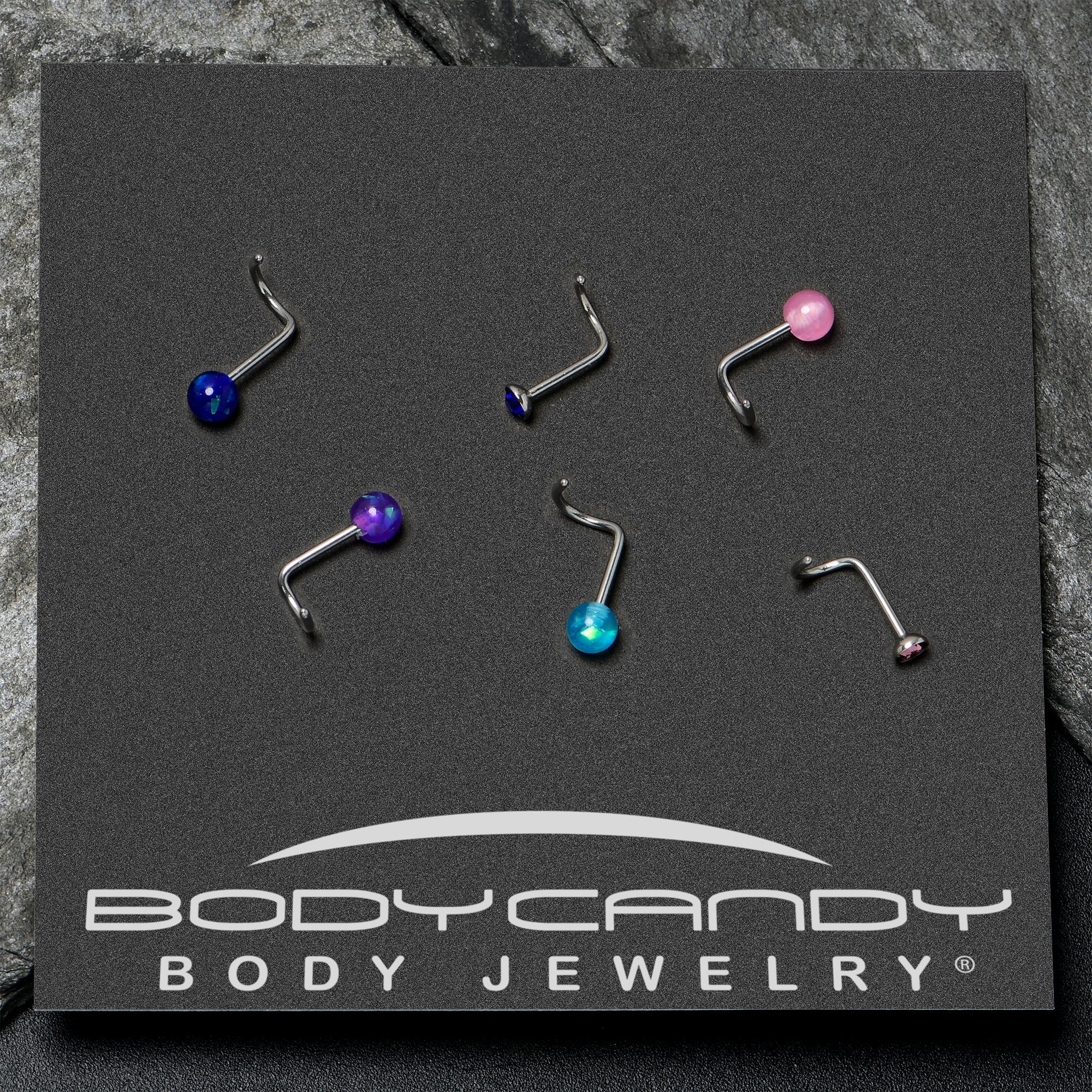 BodyCandy 20G Nose Screw Gem Faux Opal Pack Classy Nose Ring Set of 6 — alternative angle