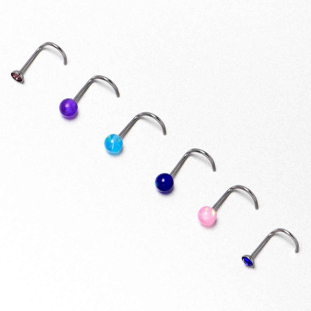 BodyCandy 20G Nose Screw Gem Faux Opal Pack Classy Nose Ring Set of 6 — in-use photo