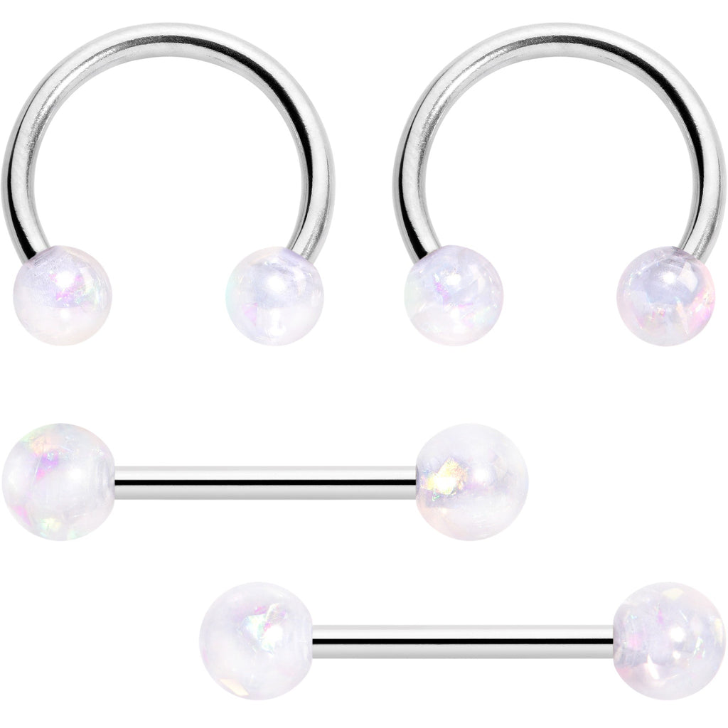 BodyCandy 14G 9/16 White Faux Opal Horseshoe Barbell Nipple Ring Set of 4 — main product shot