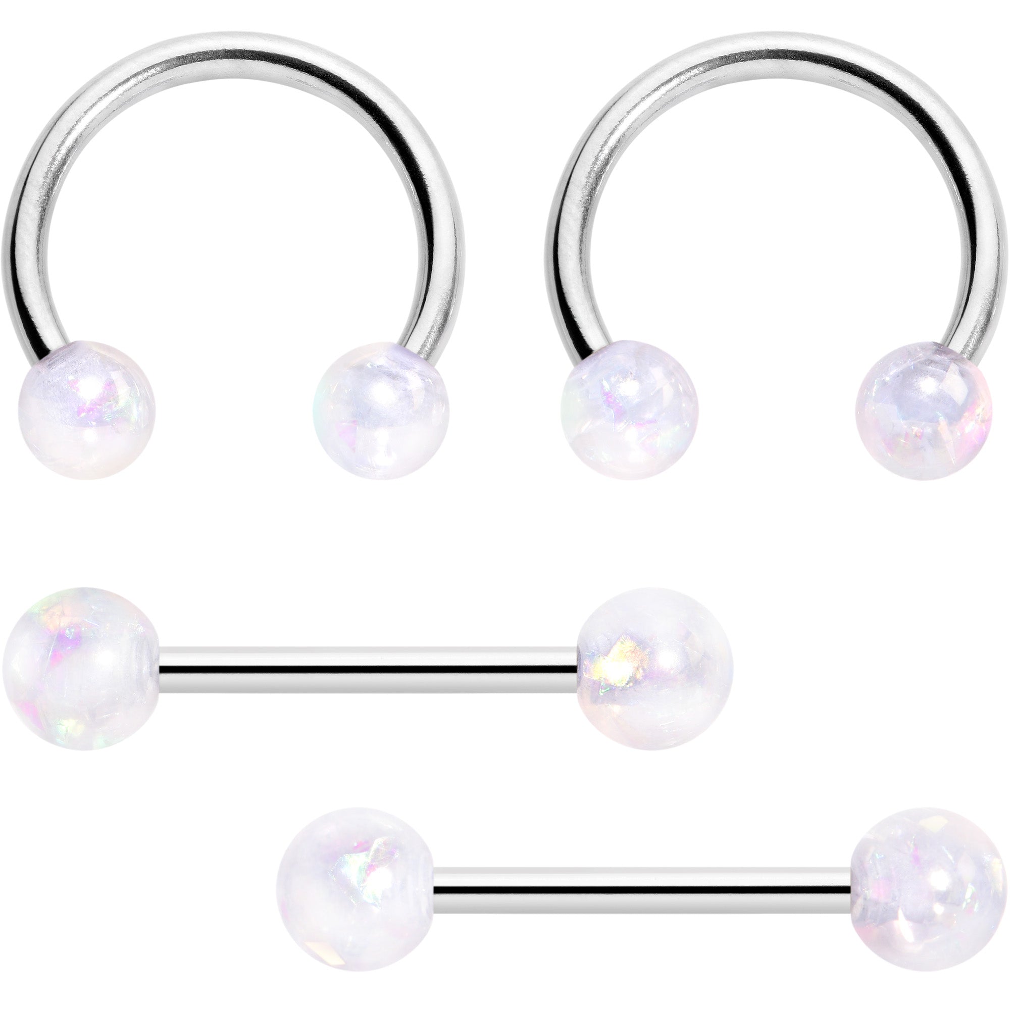 BodyCandy 14G 9/16 White Faux Opal Horseshoe Barbell Nipple Ring Set of 4 — main product shot