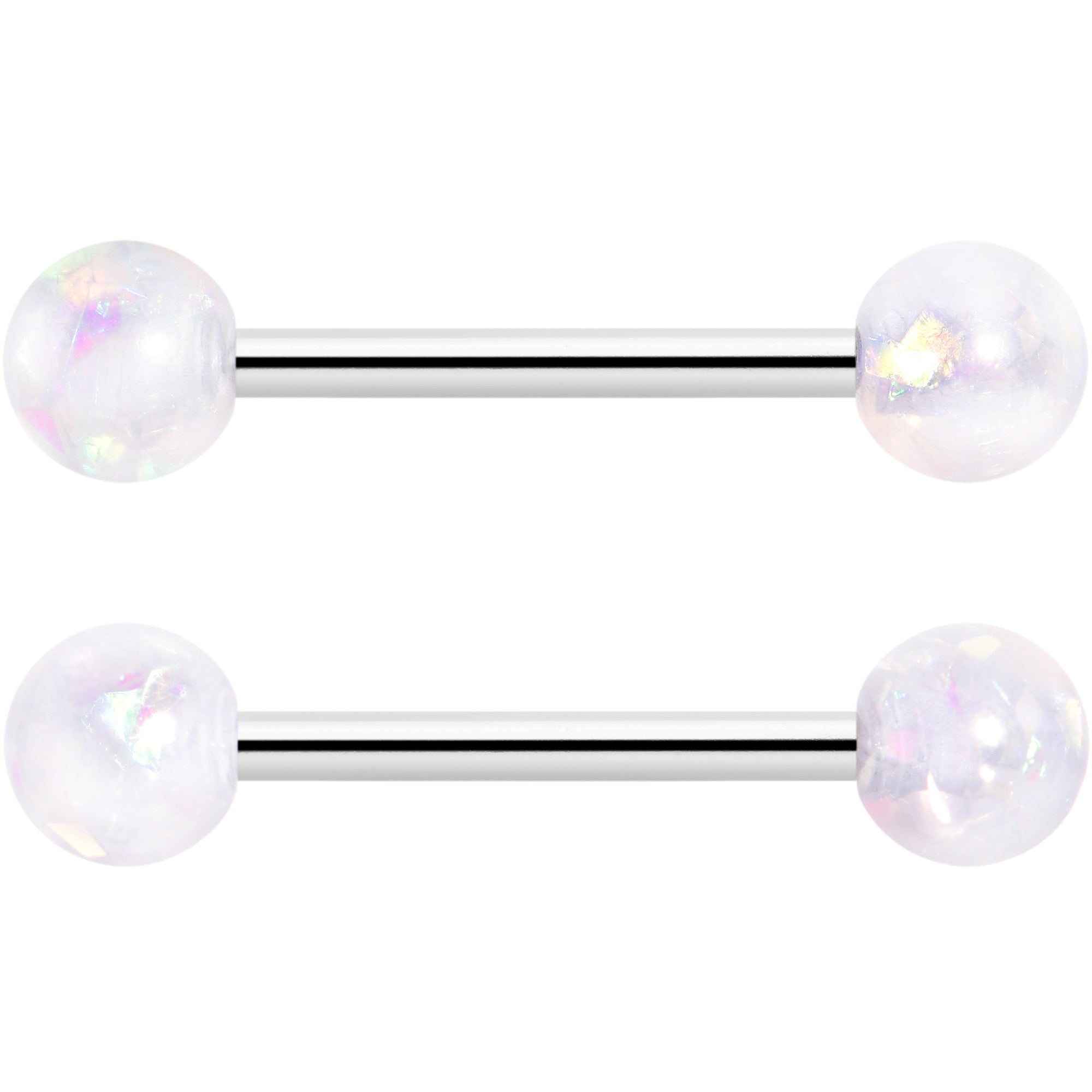 BodyCandy 14G 9/16 White Faux Opal Horseshoe Barbell Nipple Ring Set of 4 — lifestyle context