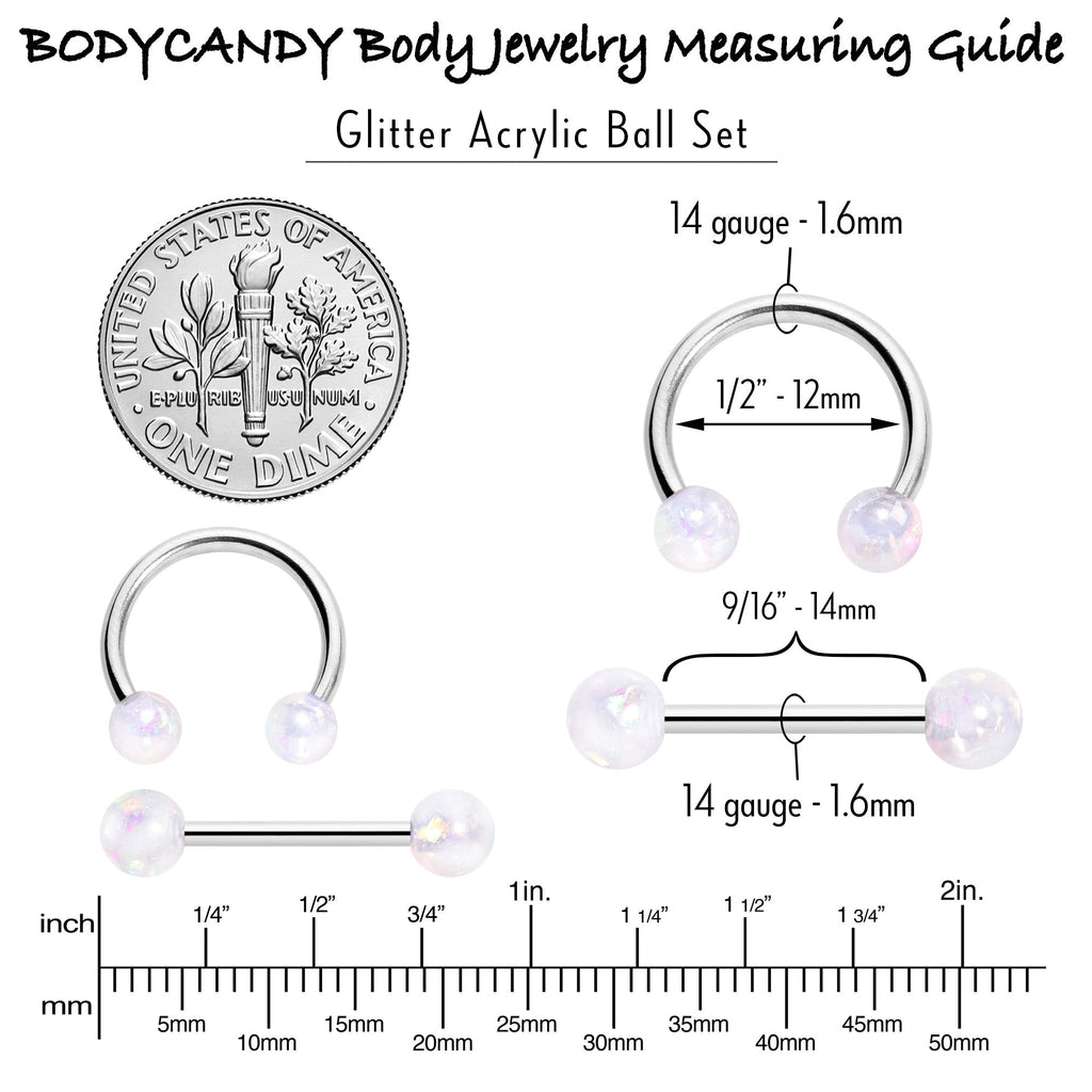 BodyCandy 14G 9/16 White Faux Opal Horseshoe Barbell Nipple Ring Set of 4 — back view