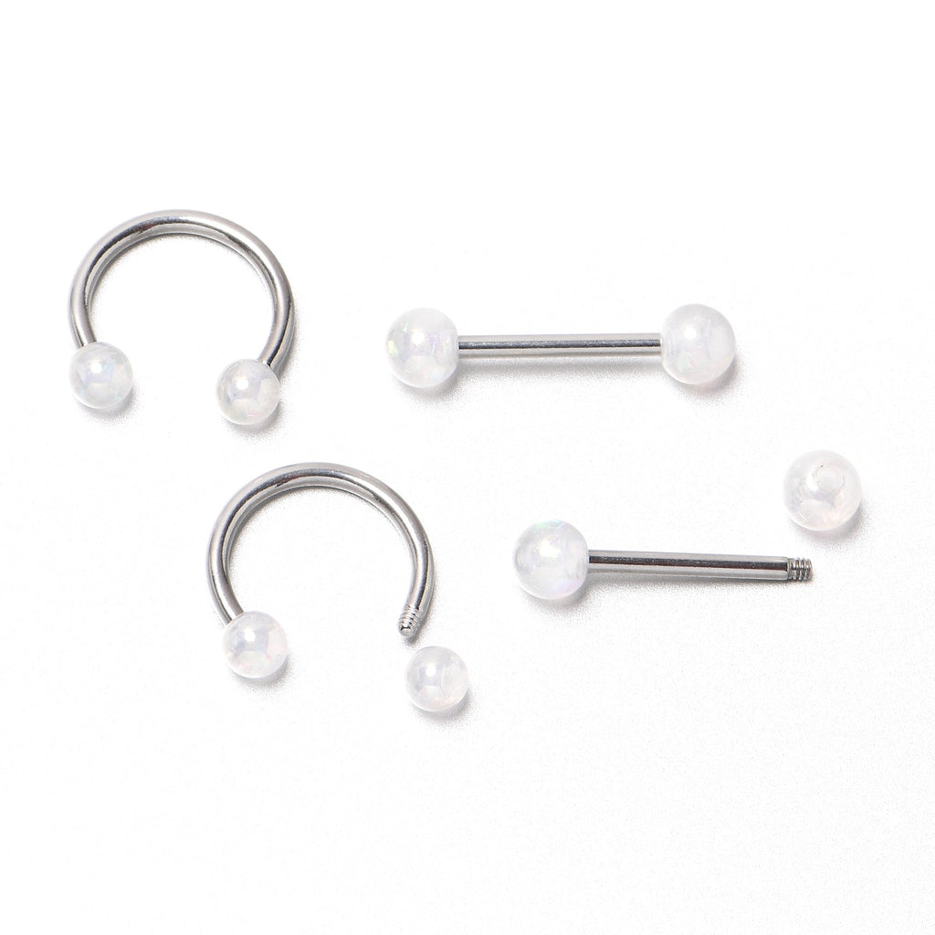 BodyCandy 14G 9/16 White Faux Opal Horseshoe Barbell Nipple Ring Set of 4 — size reference