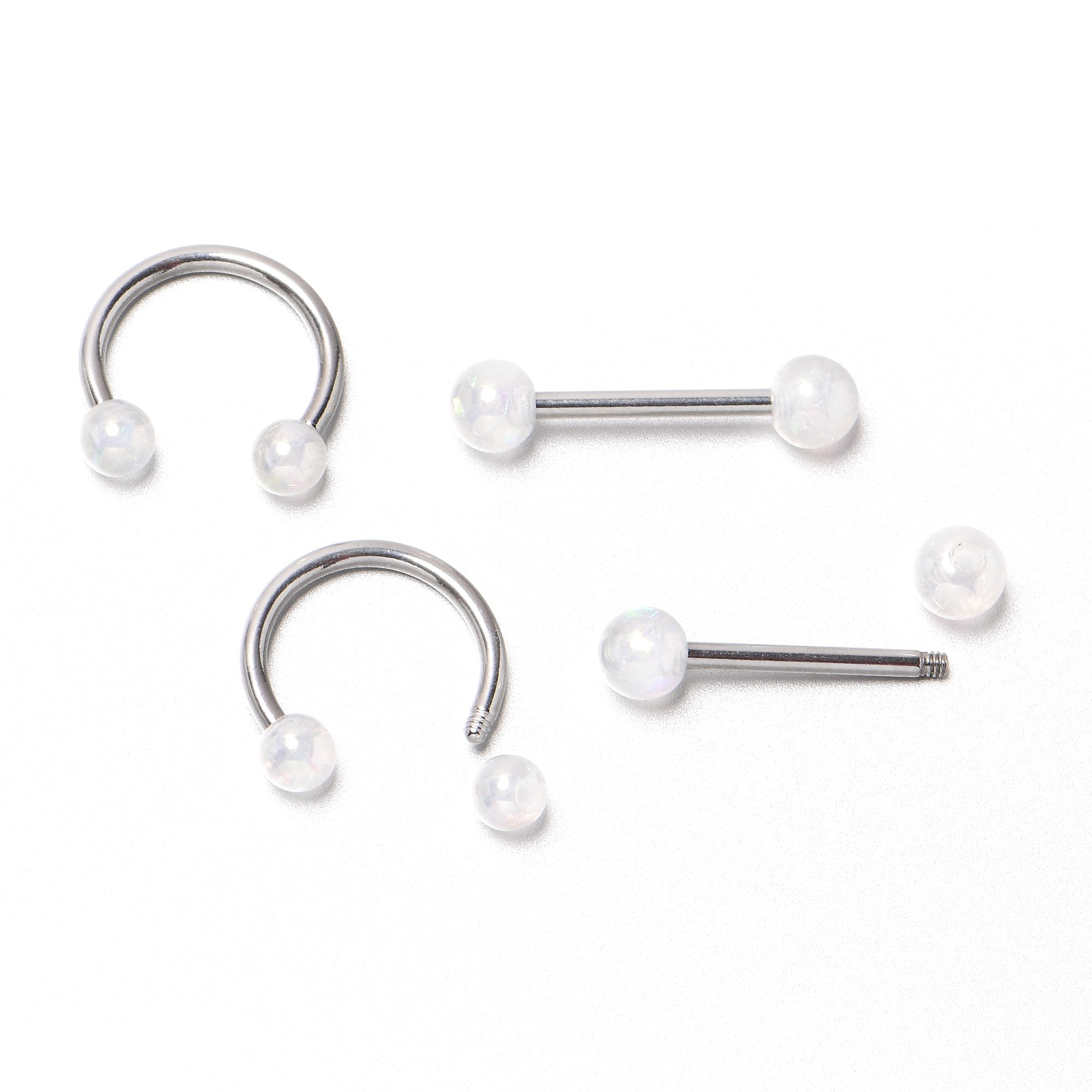 BodyCandy 14G 9/16 White Faux Opal Horseshoe Barbell Nipple Ring Set of 4 — size reference