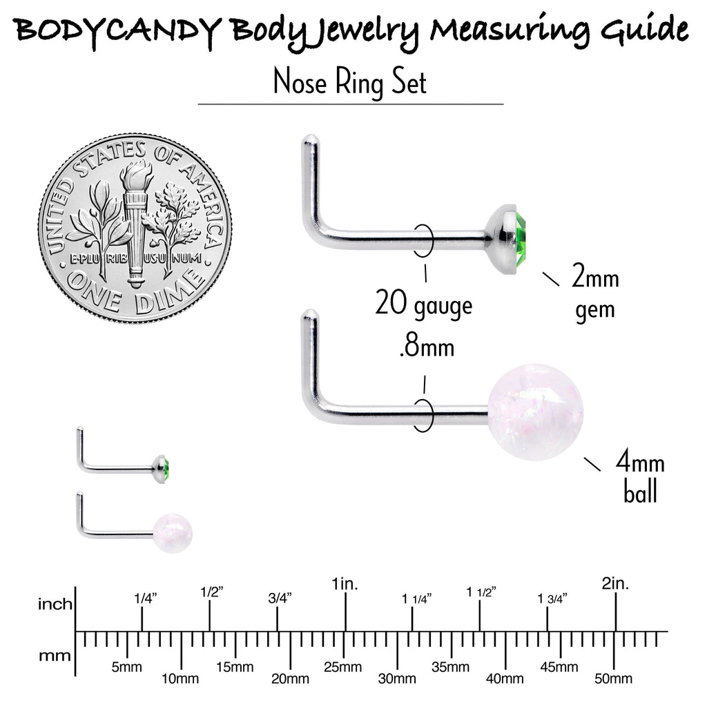 BodyCandy 20G 1/4 Green Gem Green Aurora Faux Opal Pack L Shape Nose Ring Set of 6 — alternative angle
