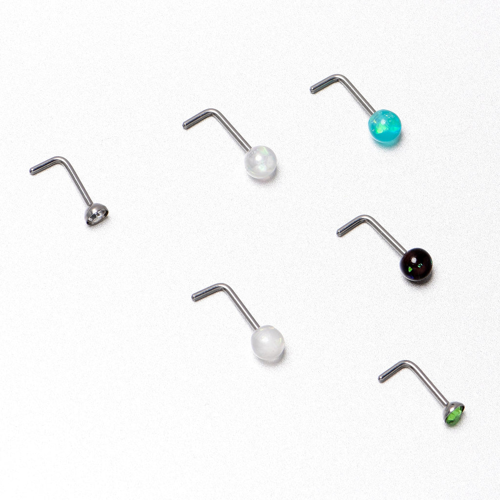 BodyCandy 20G 1/4 Green Gem Green Aurora Faux Opal Pack L Shape Nose Ring Set of 6 — size reference
