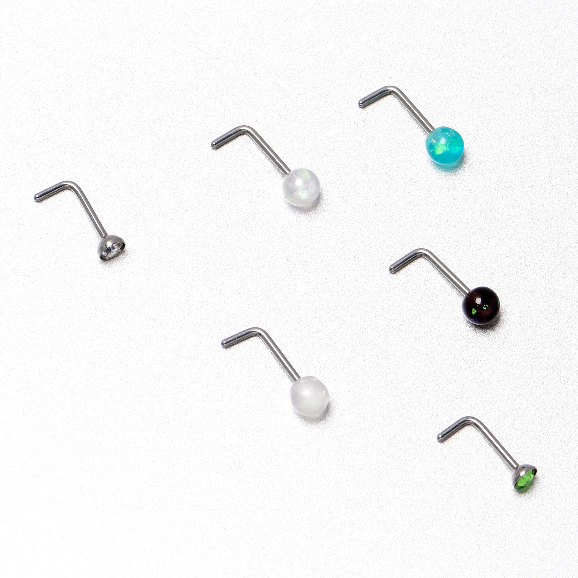 BodyCandy 20G 1/4 Green Gem Green Aurora Faux Opal Pack L Shape Nose Ring Set of 6 — size reference