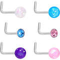 BodyCandy 20G 1/4 Pink Gem Purple Pink Faux Opal Pack L Shape Nose Ring Set of 6 — main product shot