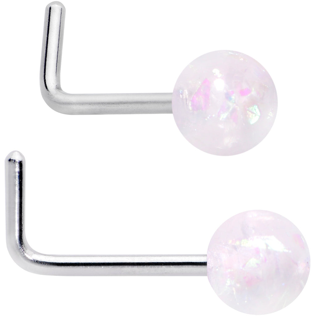 BodyCandy 20G 1/4 Pink Gem Purple Pink Faux Opal Pack L Shape Nose Ring Set of 6 — detail close-up