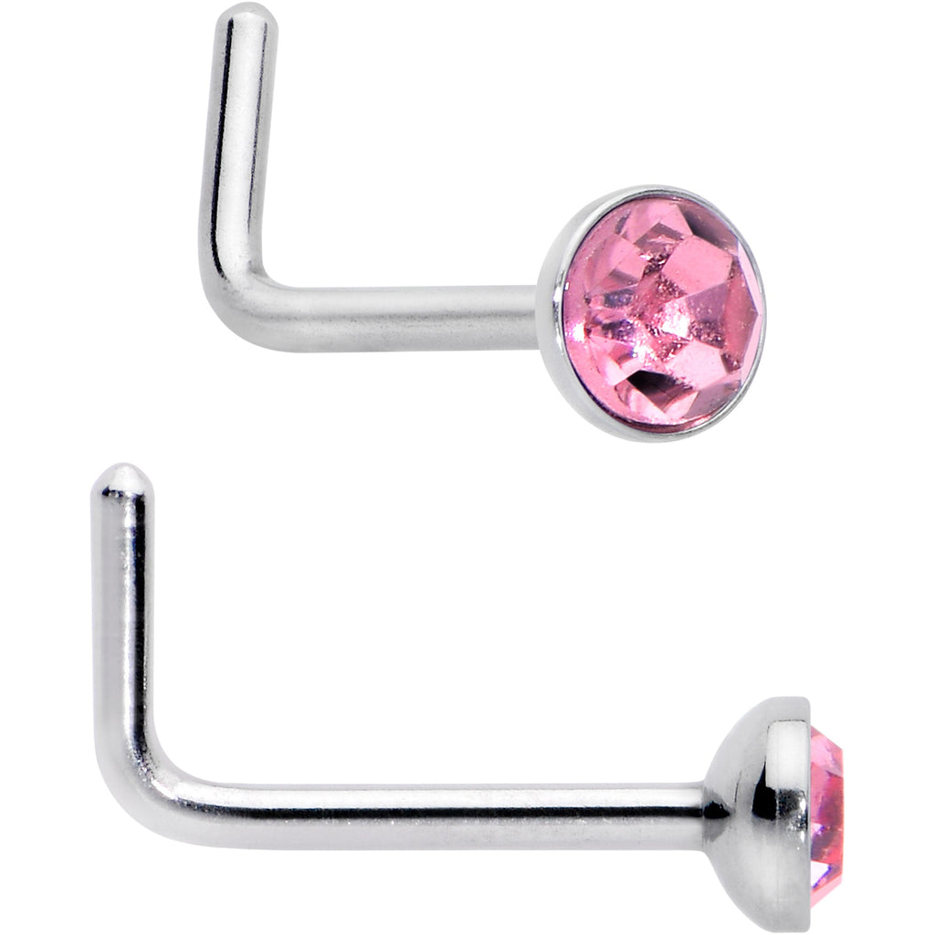 BodyCandy 20G 1/4 Pink Gem Purple Pink Faux Opal Pack L Shape Nose Ring Set of 6 — side view