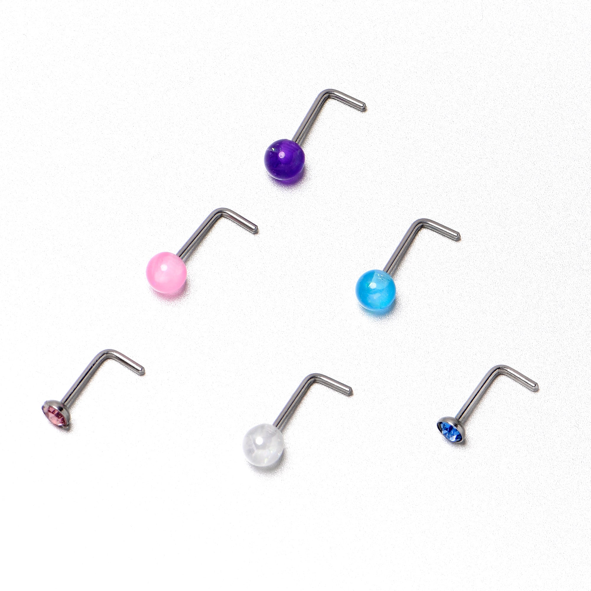 BodyCandy 20G 1/4 Pink Gem Purple Pink Faux Opal Pack L Shape Nose Ring Set of 6 — size reference