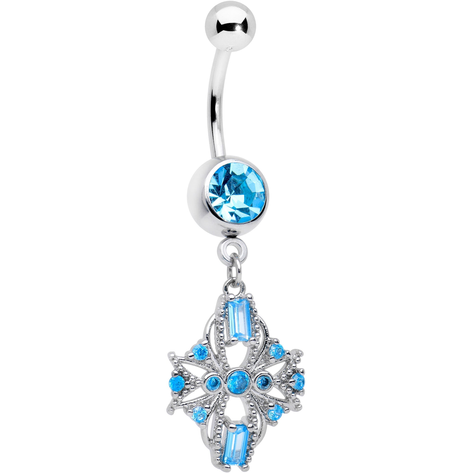 BodyCandy Blue CZ Gem Opulent Cross Dangle Belly Ring — main product shot