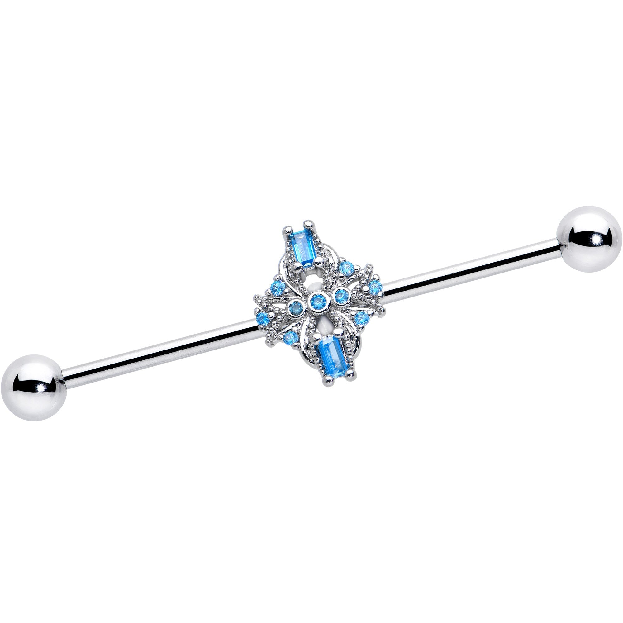 BodyCandy 14G Blue CZ Gem Opulent Cross Industrial Barbell 38mm — main product shot