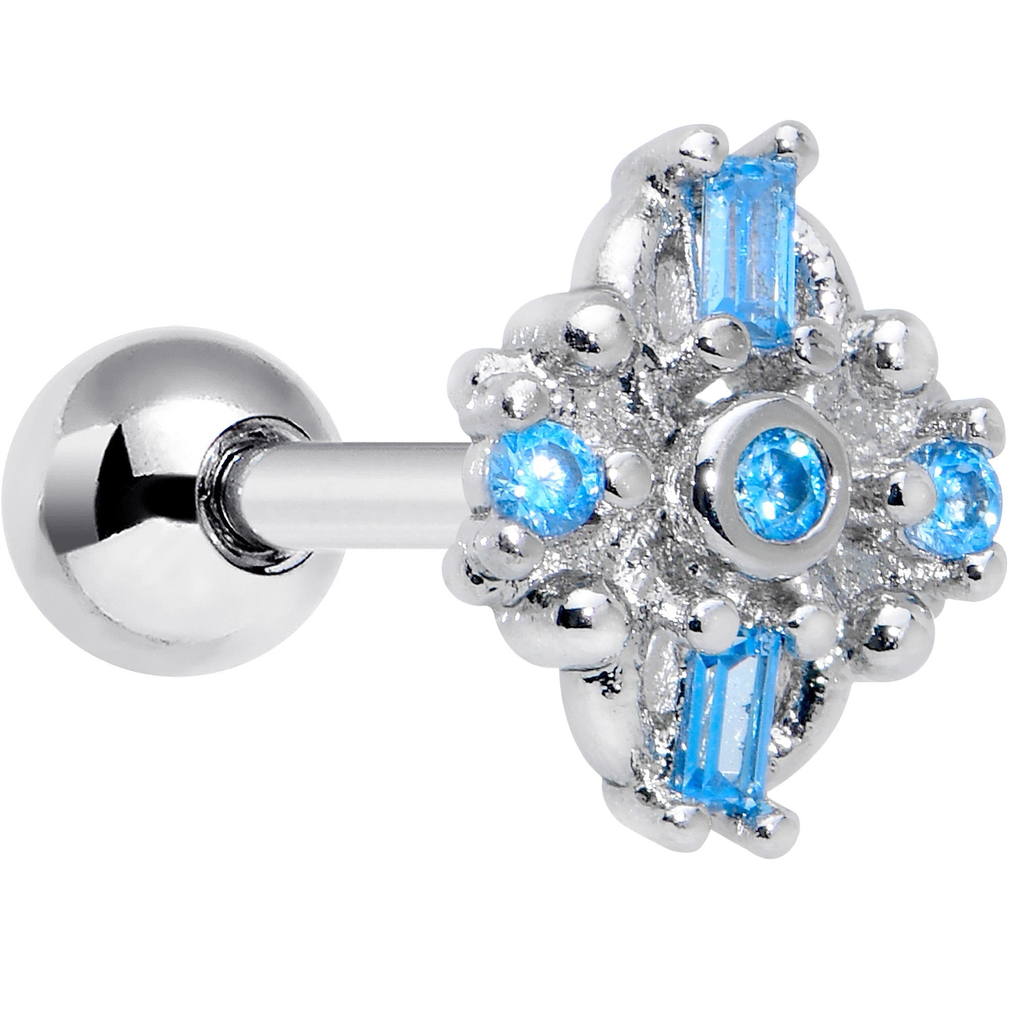 BodyCandy 16G 1/4 Blue CZ Gem Opulent Cross Cartilage Tragus Earring — main product shot