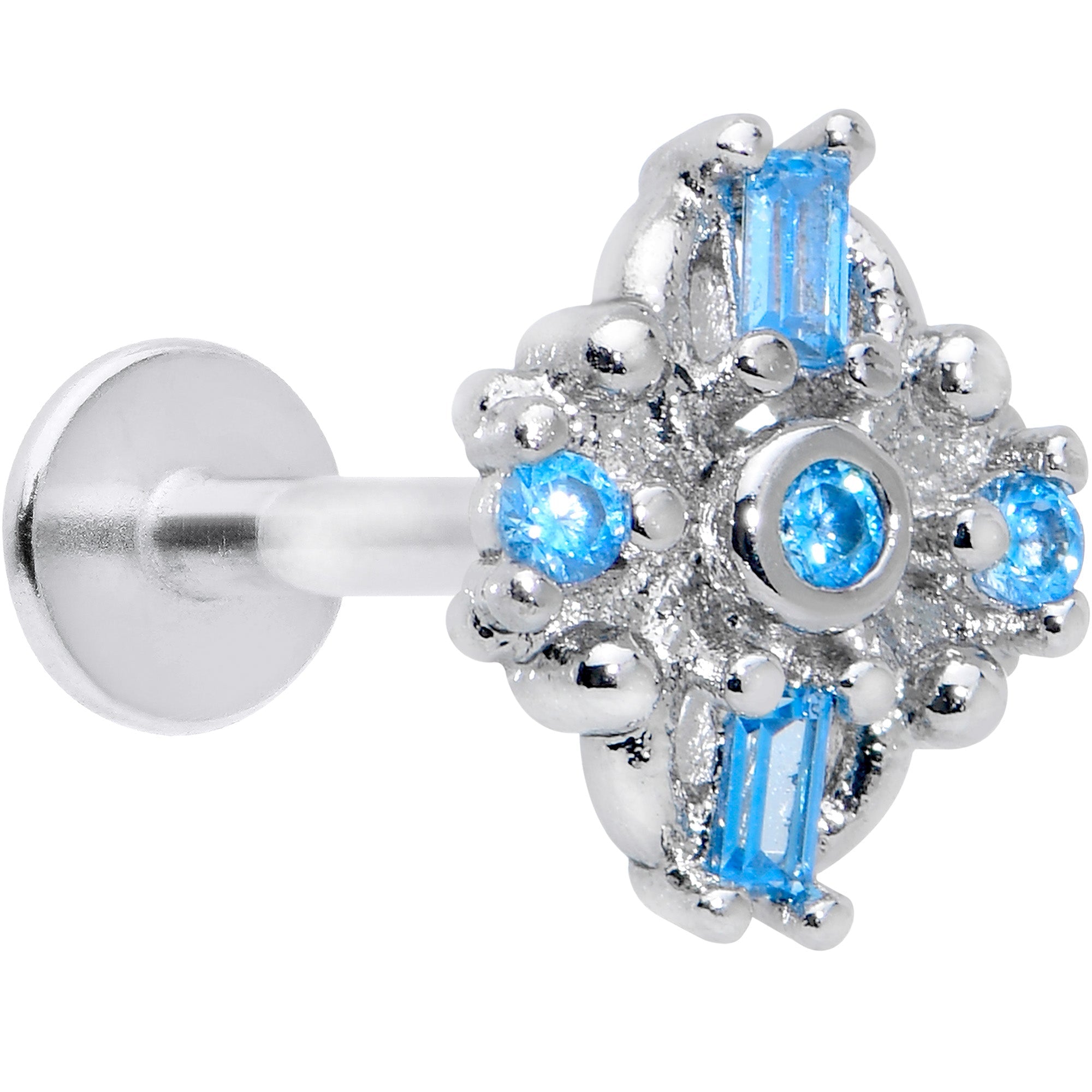 BodyCandy 16G 5/16 Blue CZ Gem Opulent Cross Labret Monroe Tragus — main product shot