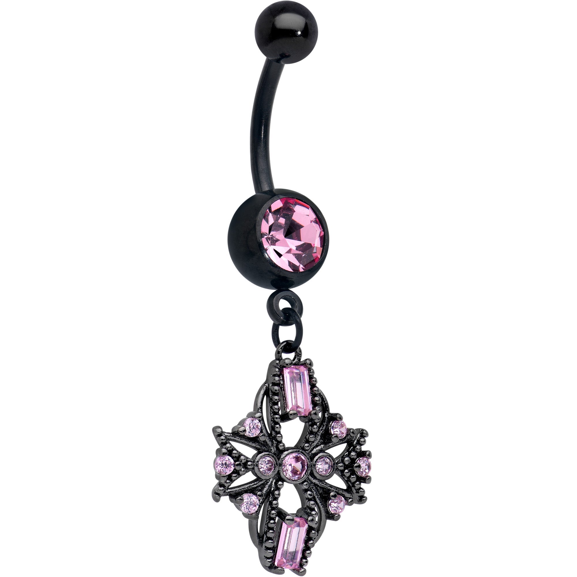 BodyCandy Pink Gem Black Opulent Cross Dangle Belly Ring — main product shot