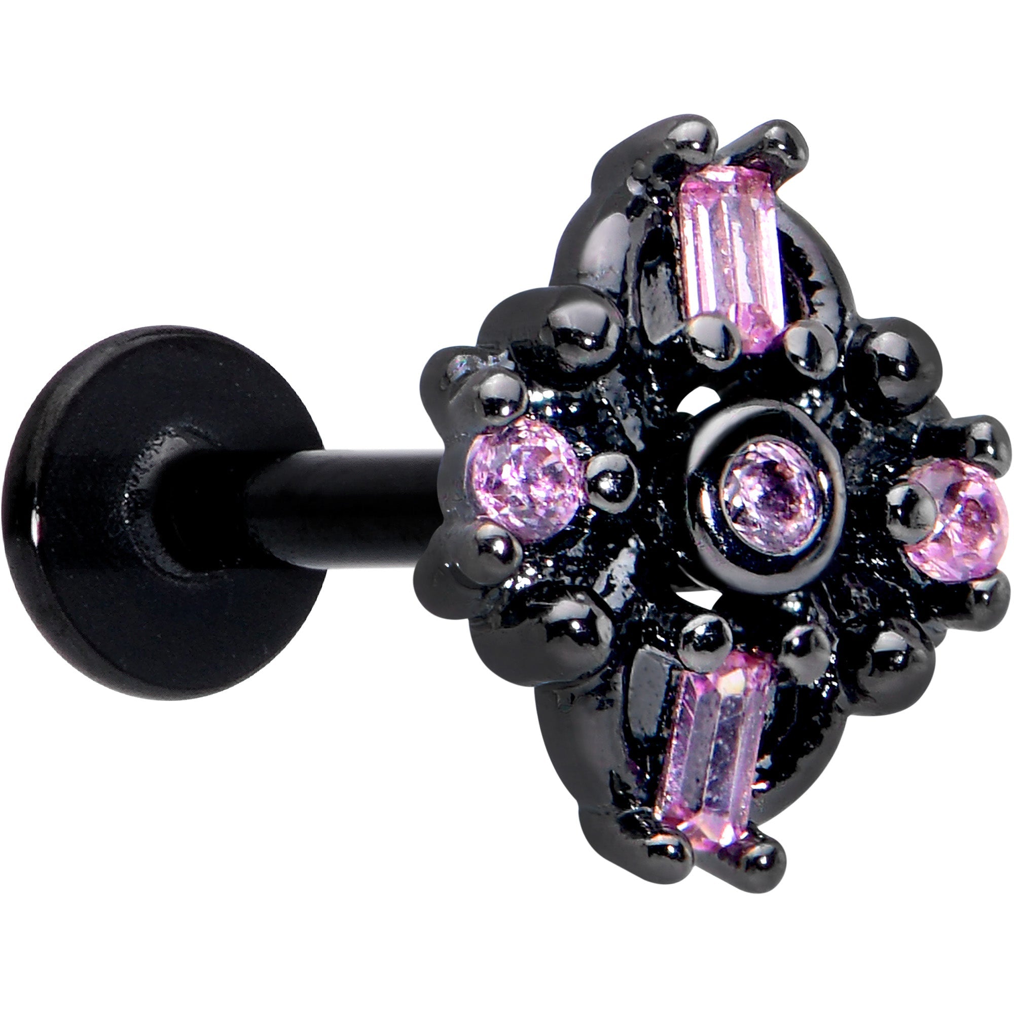 BodyCandy 16G 5/16 Pink Gem Black Opulent Cross Labret Monroe Tragus — main product shot