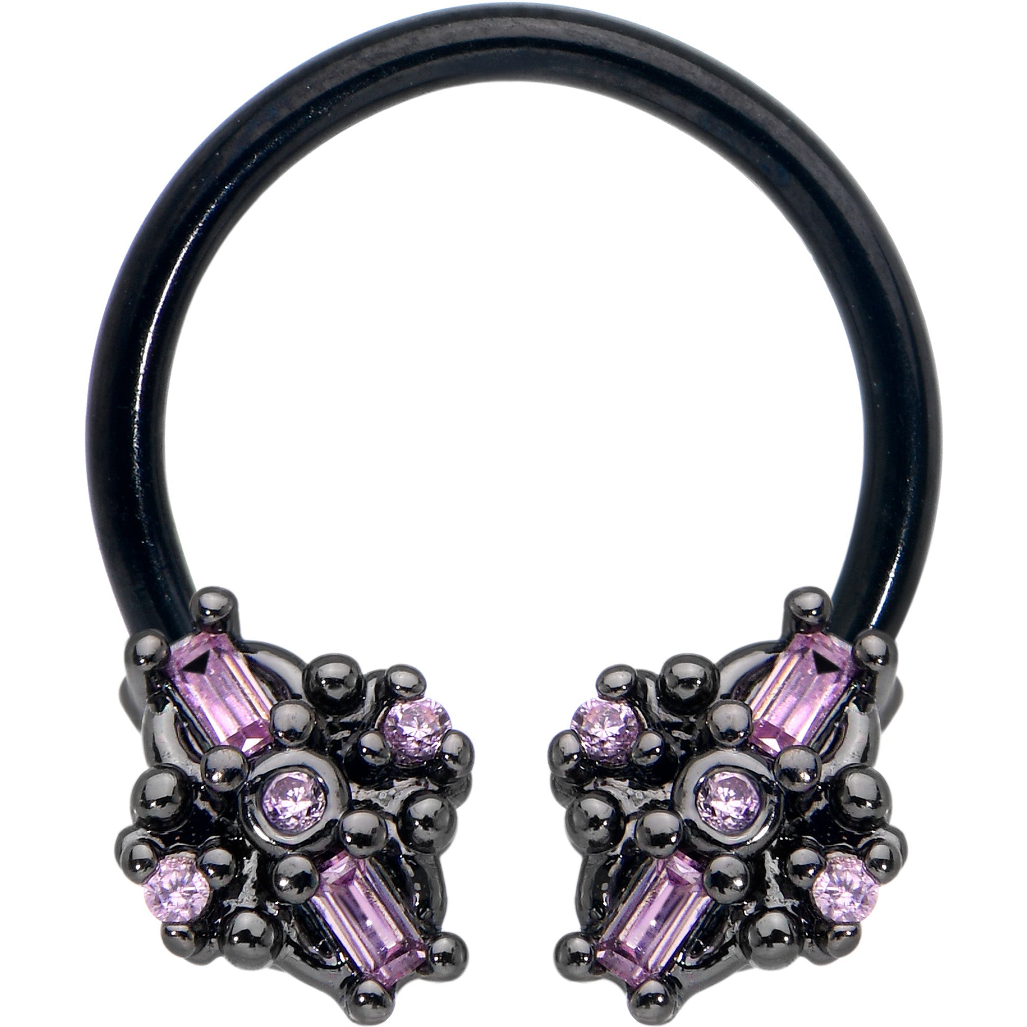 BodyCandy 16G 3/8 Pink Gem Black Opulent Cross Horseshoe Circular Barbell — main product shot