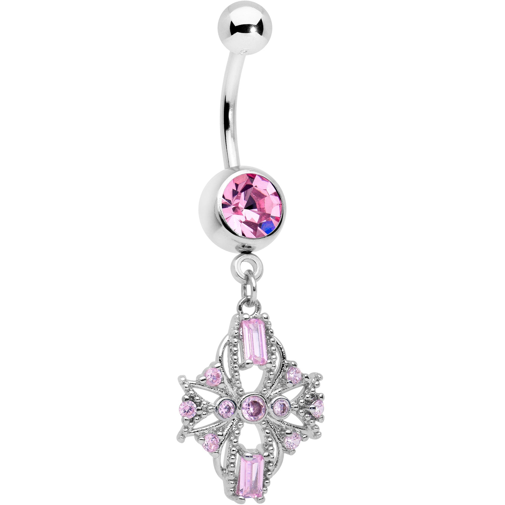 BodyCandy Pink Gem Opulent Cross Dangle Belly Ring — main product shot