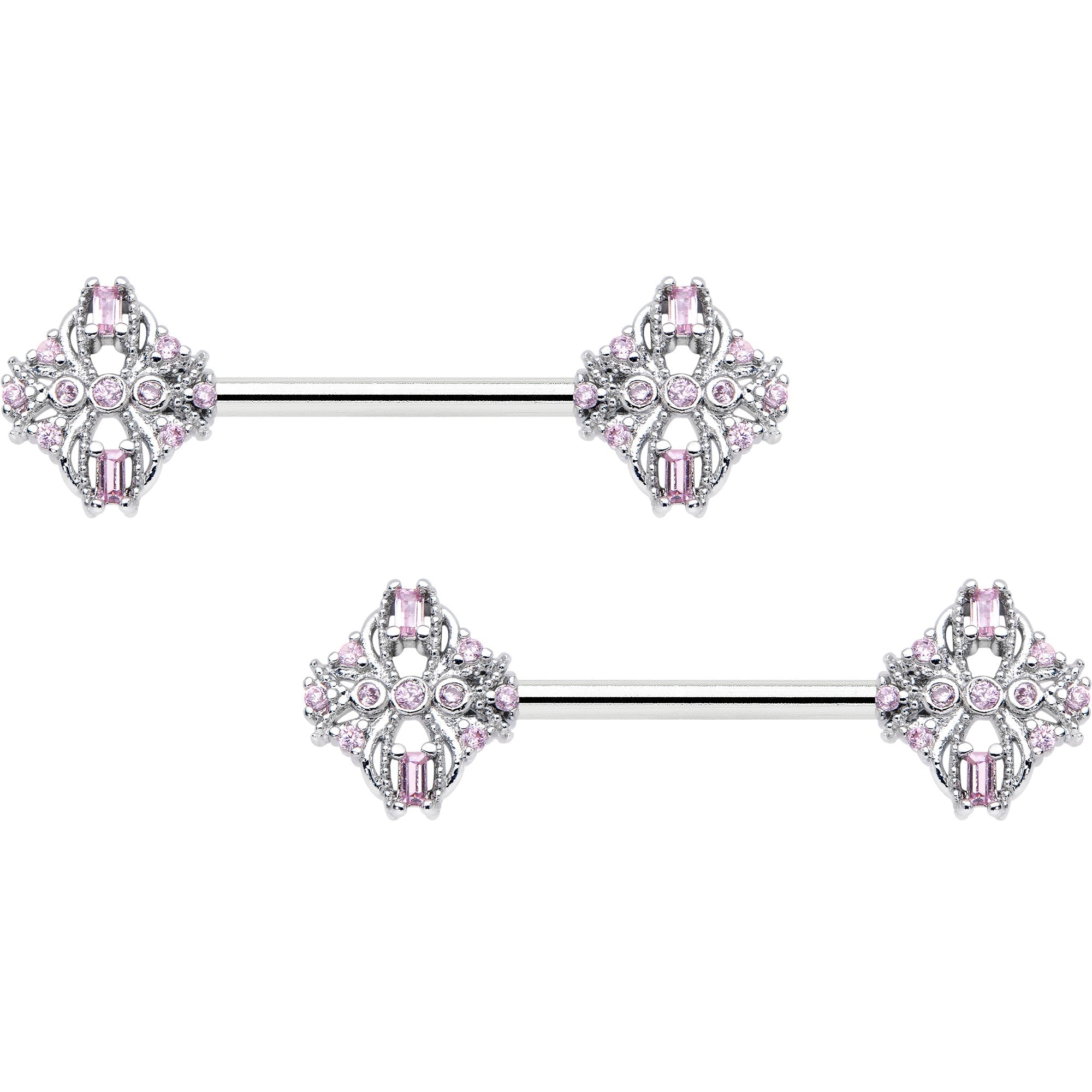 BodyCandy 14G 9/16 Pink Gem Opulent Cross Barbell Nipple Ring Set — main product shot