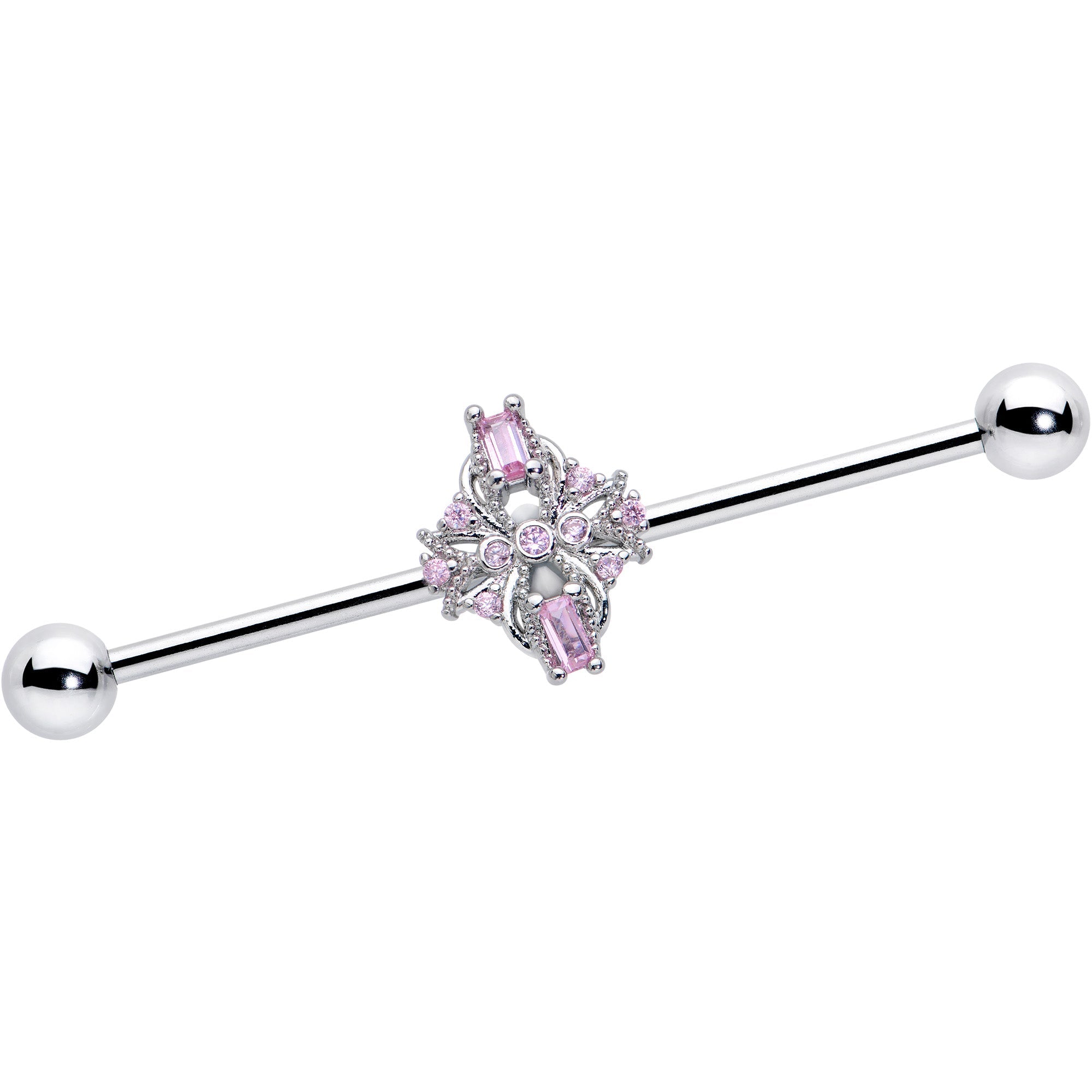 BodyCandy 14G Pink Gem Opulent Cross Industrial Barbell 38mm — main product shot
