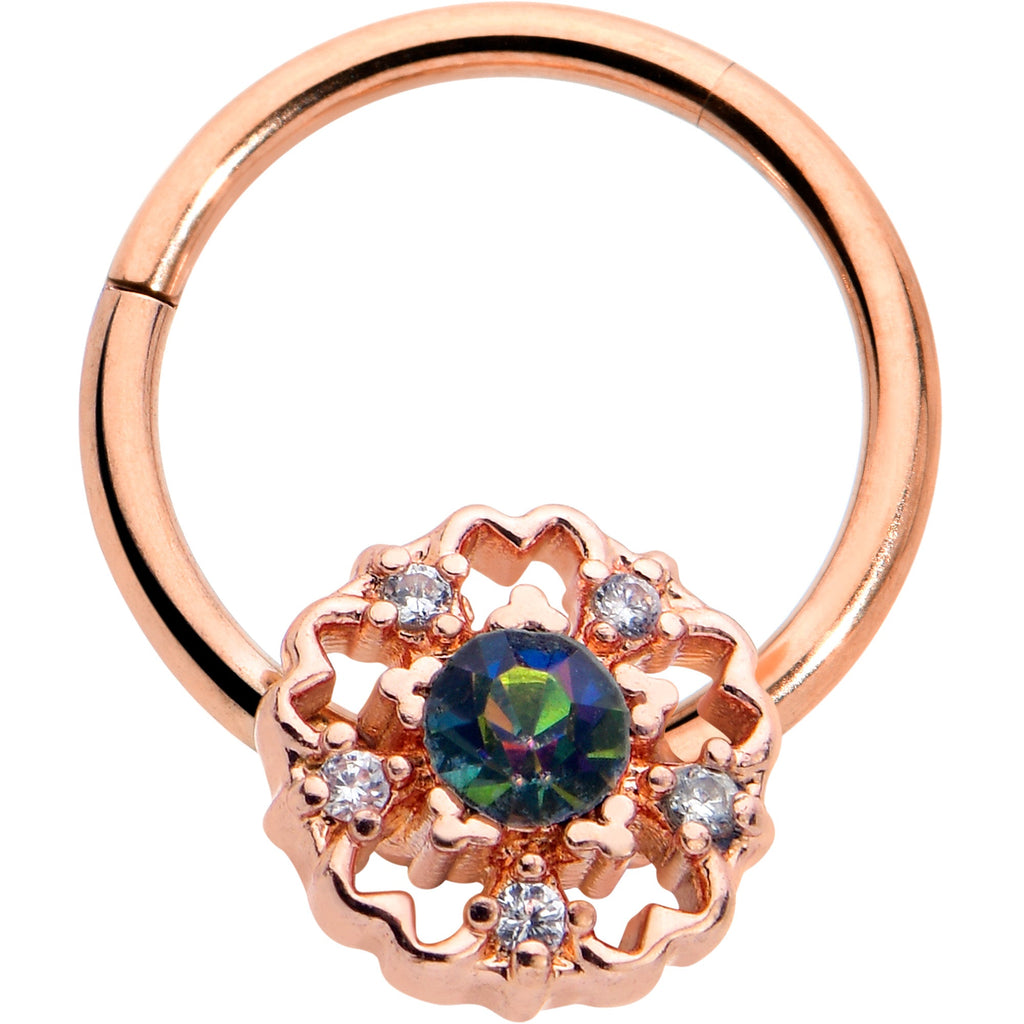 BodyCandy 16G 3/8 Vitrail Gem Rose Gold Hue Flower Hinged Segment Ring — main product shot