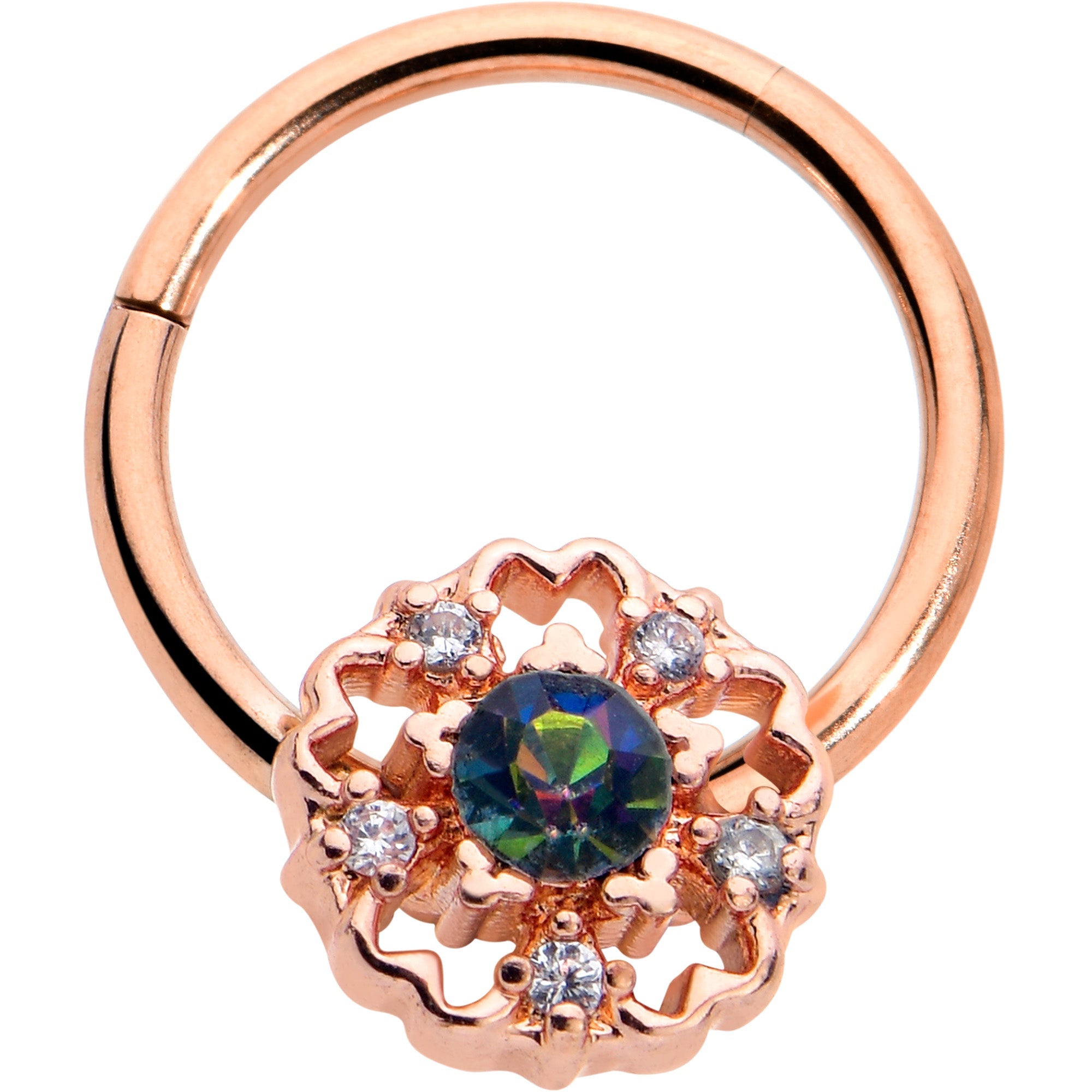 BodyCandy 16G 3/8 Vitrail Gem Rose Gold Hue Flower Hinged Segment Ring — main product shot