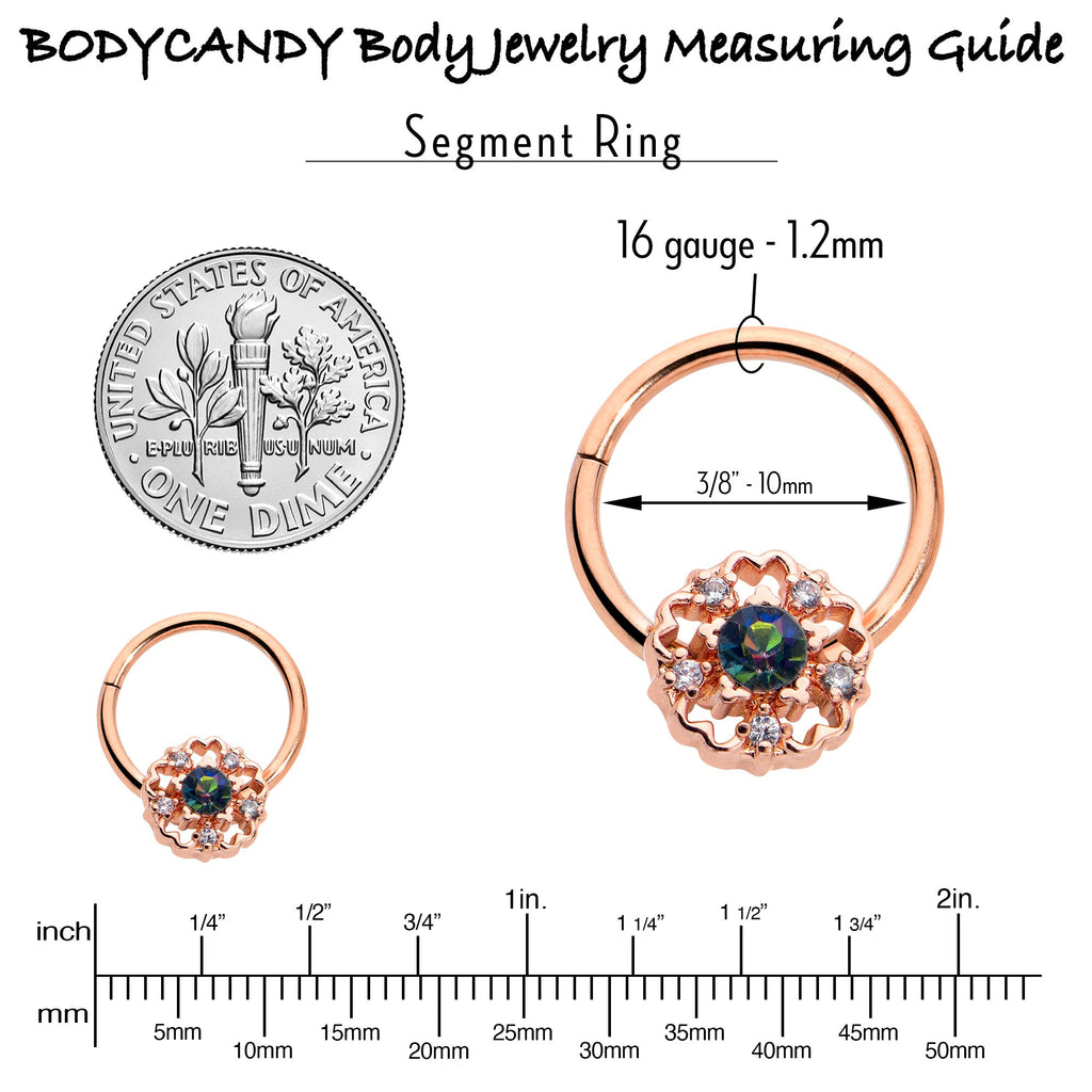 BodyCandy 16G 3/8 Vitrail Gem Rose Gold Hue Flower Hinged Segment Ring — alternative angle