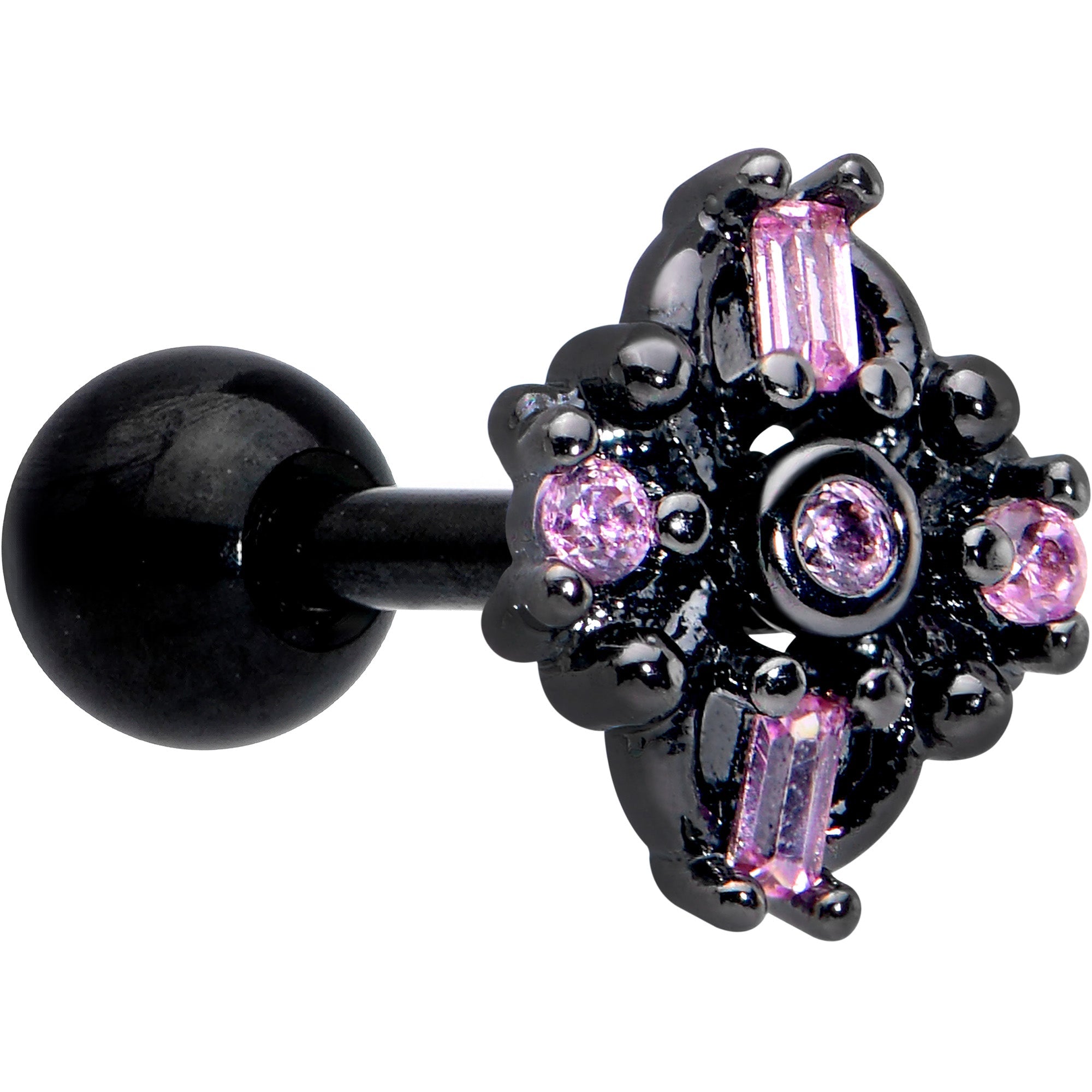 BodyCandy 16G 1/4 Pink Gem Black Opulent Cross Cartilage Tragus Earring — main product shot