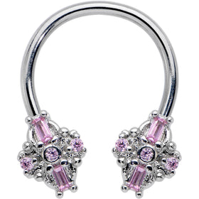 16G 3/8 Pink Gem Opulent Cross Horseshoe Circular Barbell