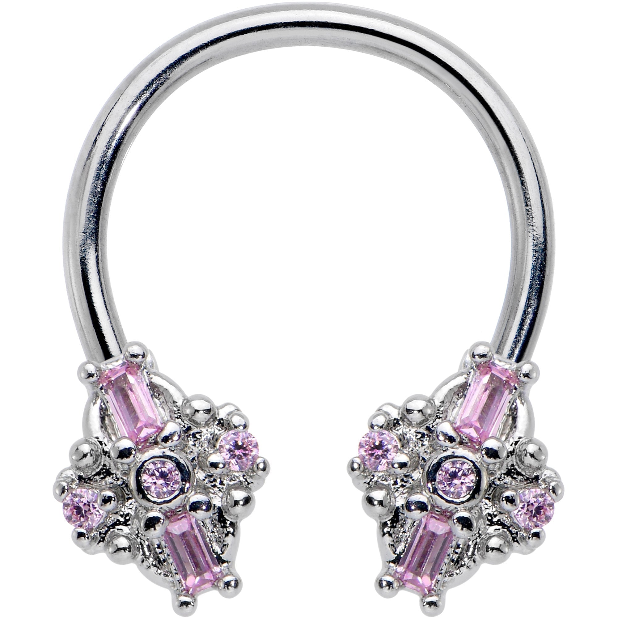 BodyCandy 16G 3/8 Pink Gem Opulent Cross Horseshoe Circular Barbell — main product shot