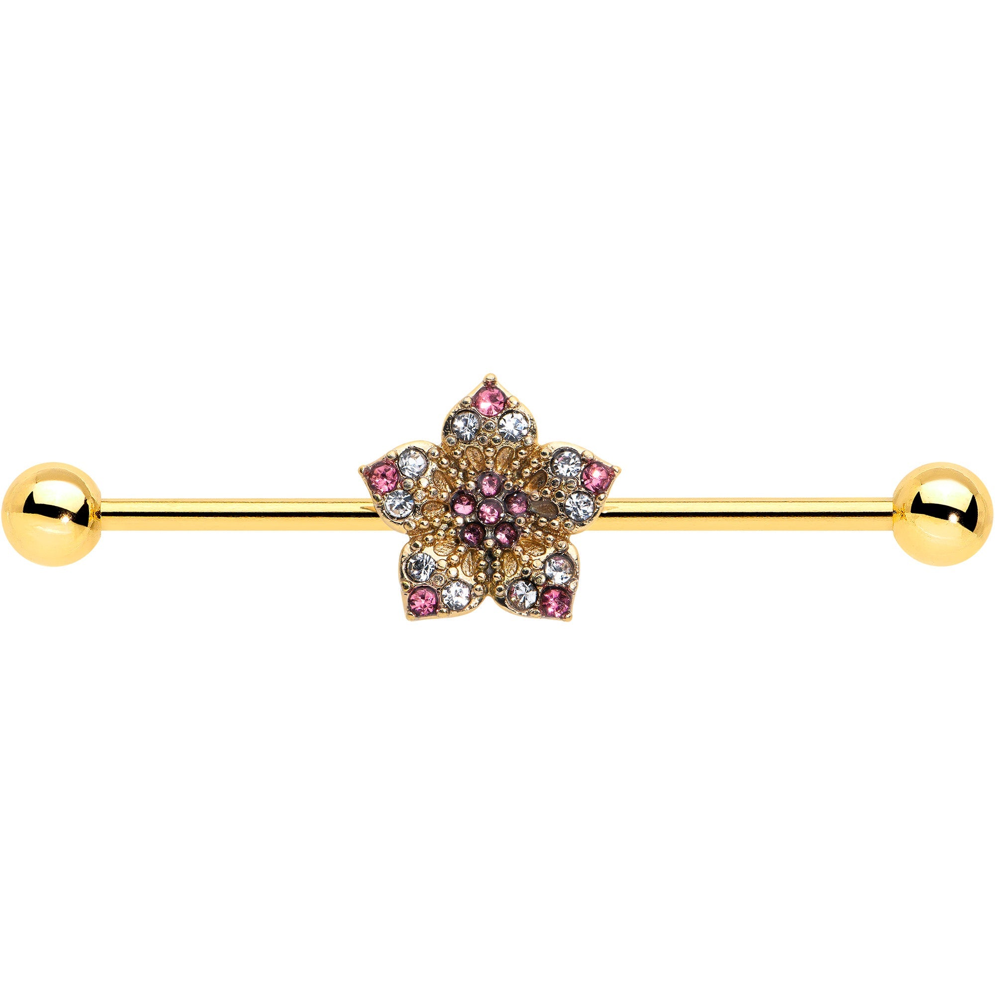 BodyCandy 14G Clear Pink Gem Gold Tone Texture Star Industrial Barbell 38mm — size reference