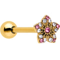 BodyCandy Pink Clear Gem Gold Tone Texture Star Barbell Tongue Ring — main product shot