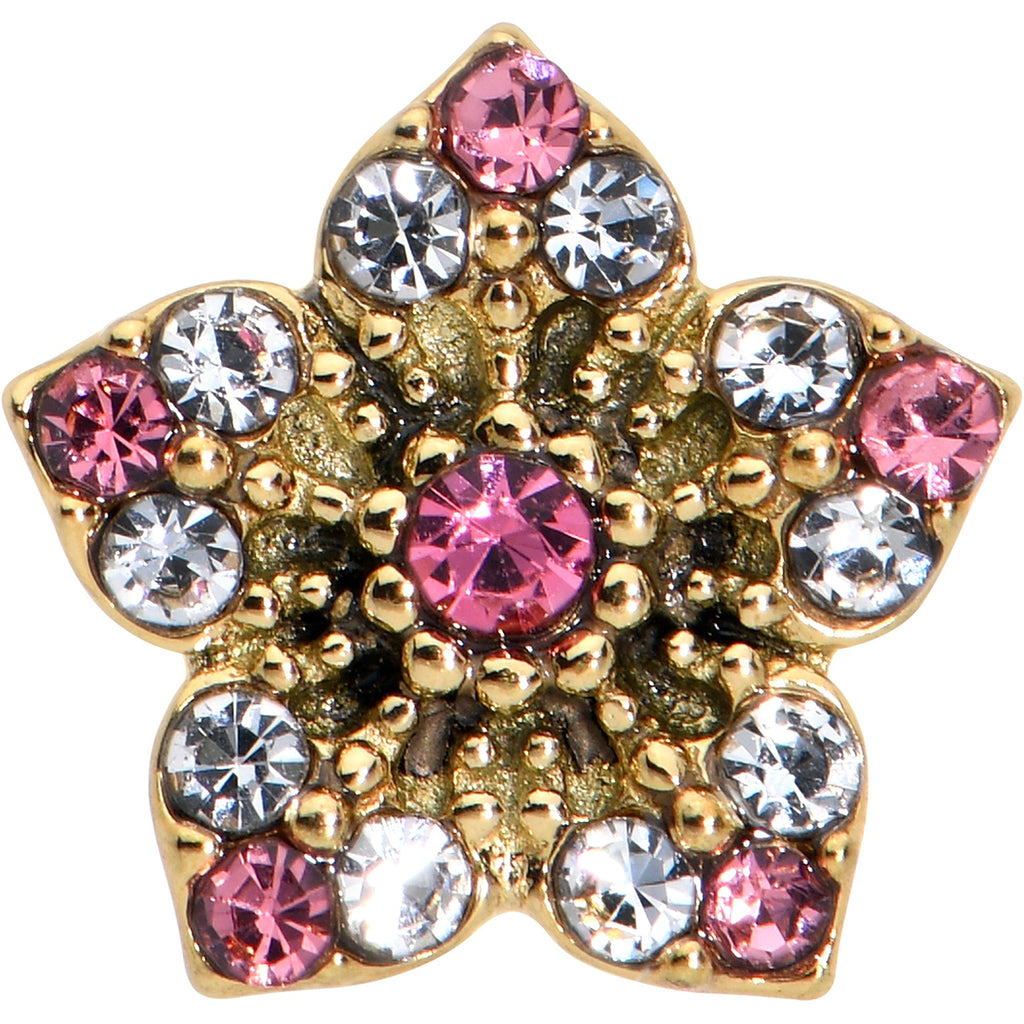 BodyCandy Pink Clear Gem Gold Tone Texture Star Barbell Tongue Ring — detail close-up