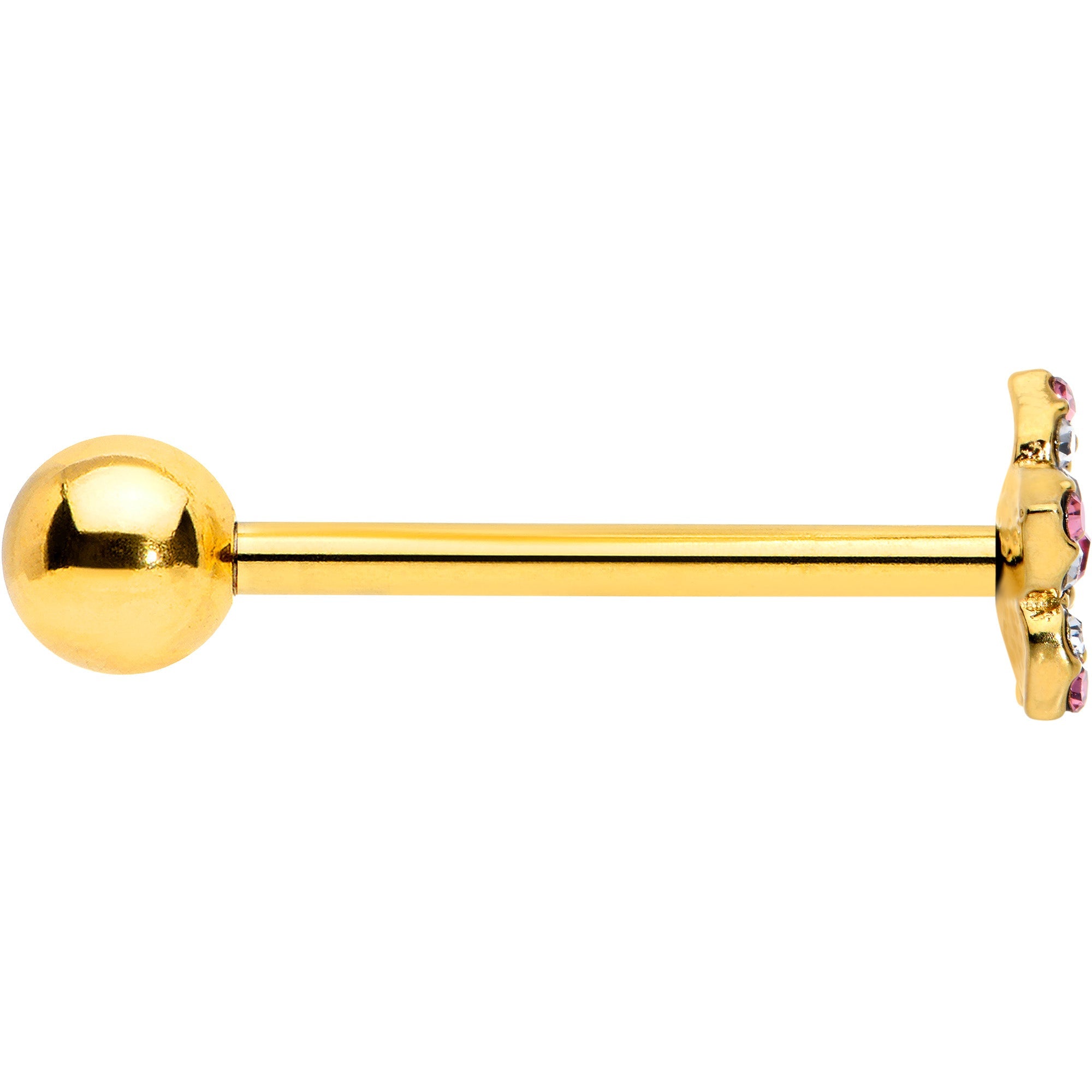 BodyCandy Pink Clear Gem Gold Tone Texture Star Barbell Tongue Ring — lifestyle context