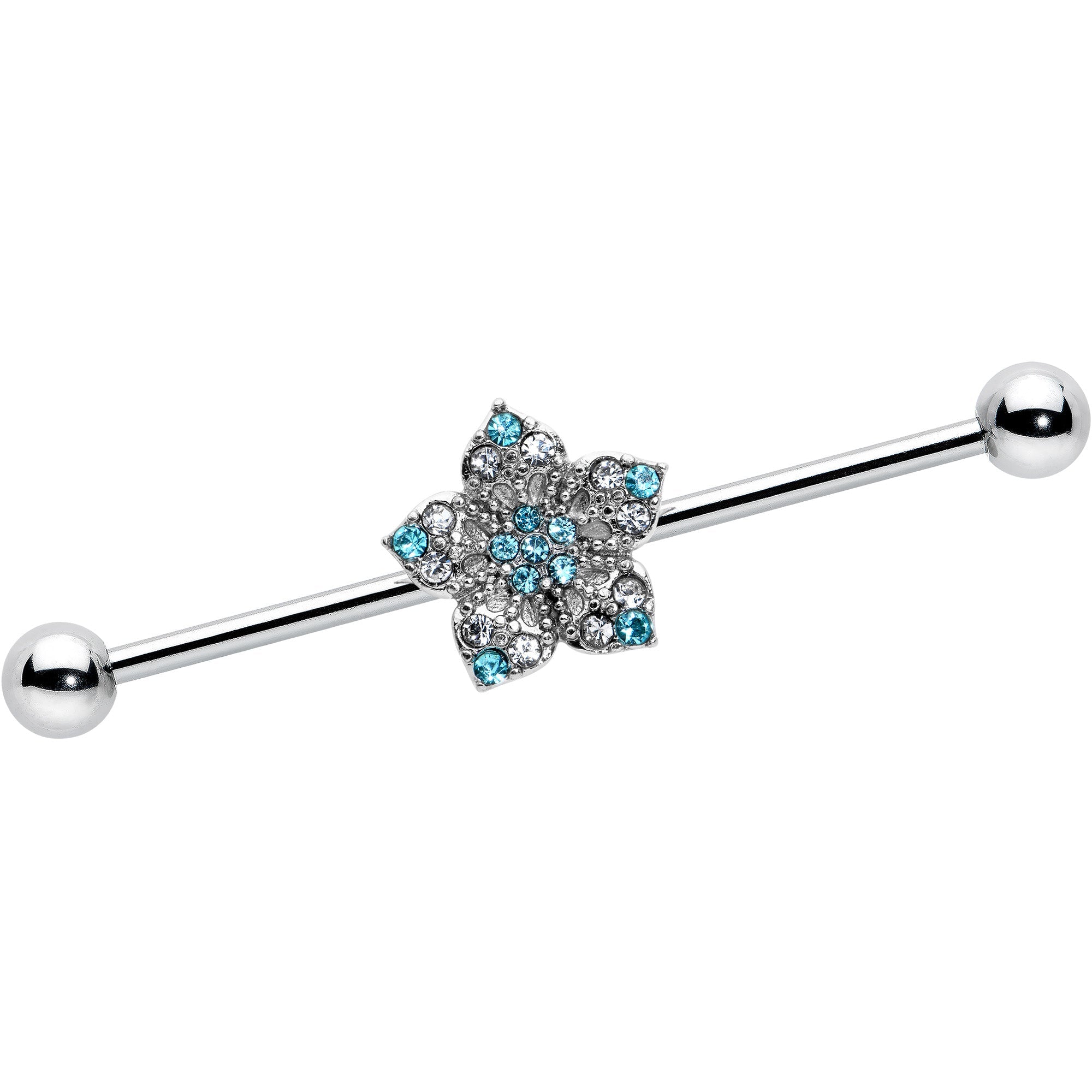 BodyCandy 14G Blue Clear Gem Opulent Flower Industrial Barbell 38mm — main product shot