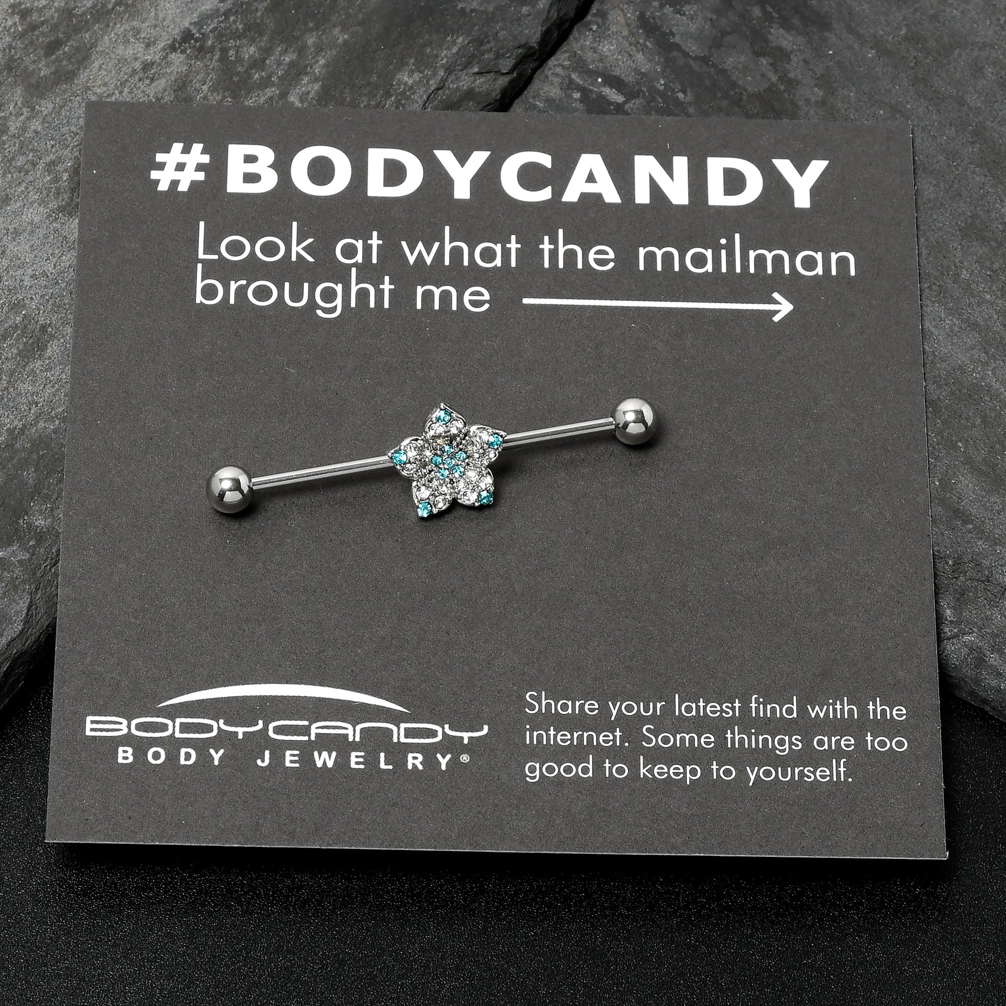 BodyCandy 14G Blue Clear Gem Opulent Flower Industrial Barbell 38mm — alternative angle