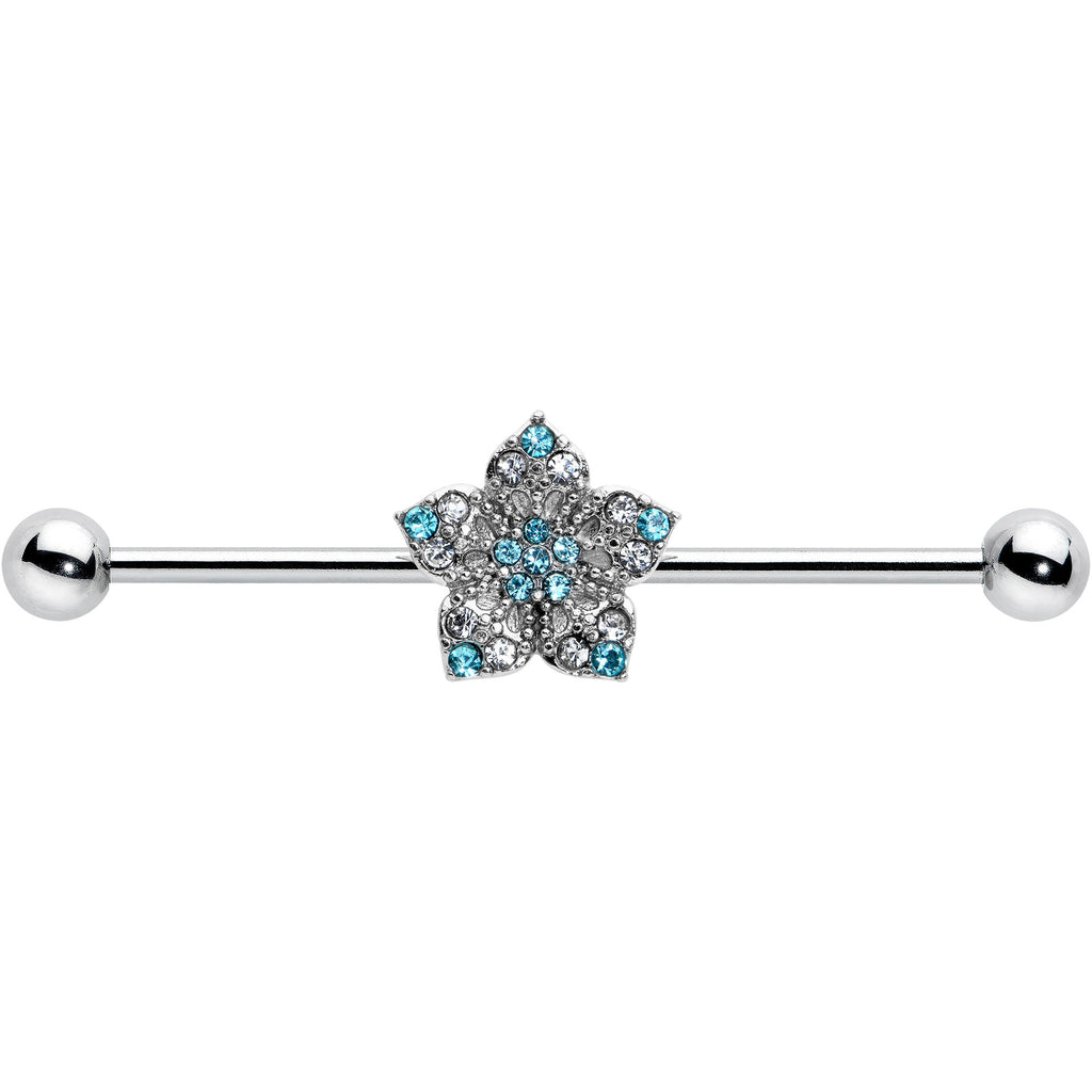 BodyCandy 14G Blue Clear Gem Opulent Flower Industrial Barbell 38mm — size reference