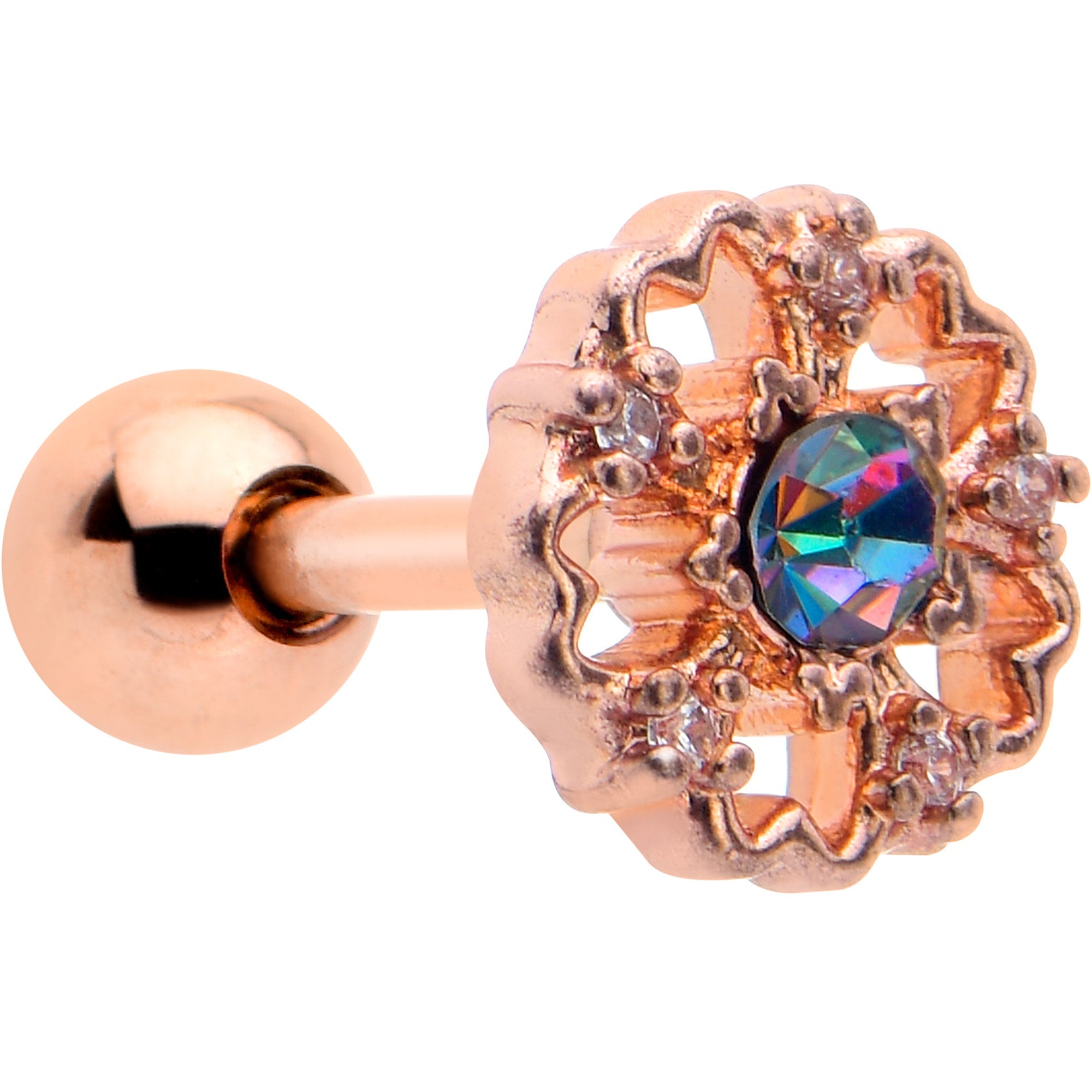 BodyCandy 16G 1/4 Vitrail Gem Rosy Hue Flower Cartilage Tragus Earring — main product shot