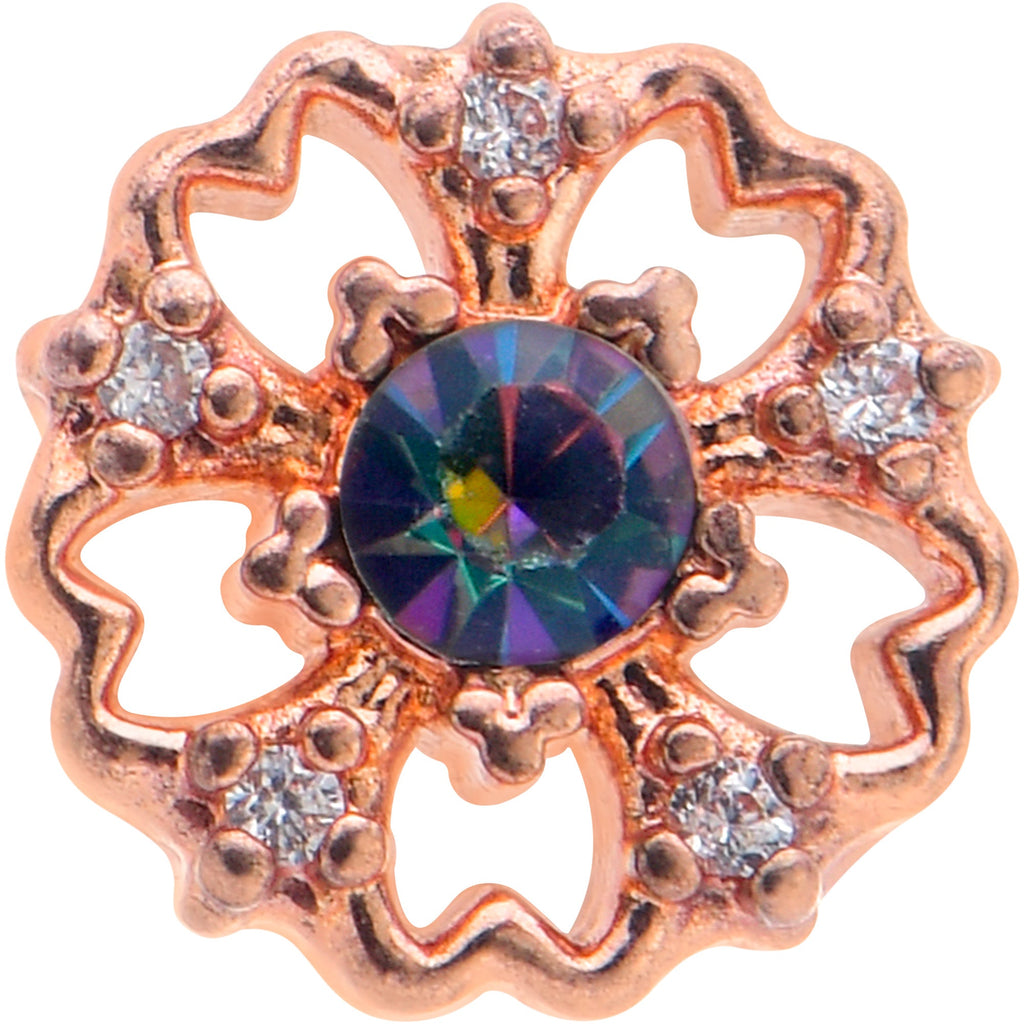BodyCandy 16G 1/4 Vitrail Gem Rosy Hue Flower Cartilage Tragus Earring — detail close-up