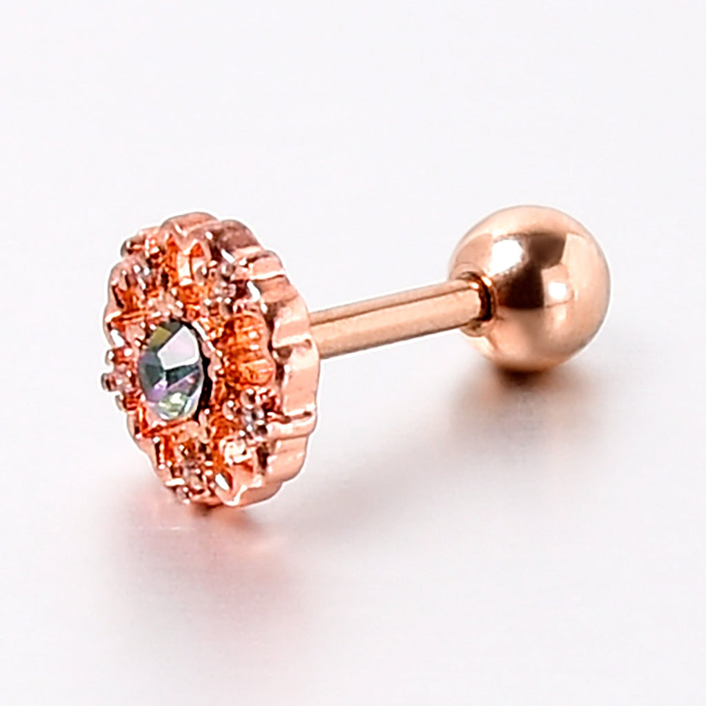 BodyCandy 16G 1/4 Vitrail Gem Rosy Hue Flower Cartilage Tragus Earring — back view