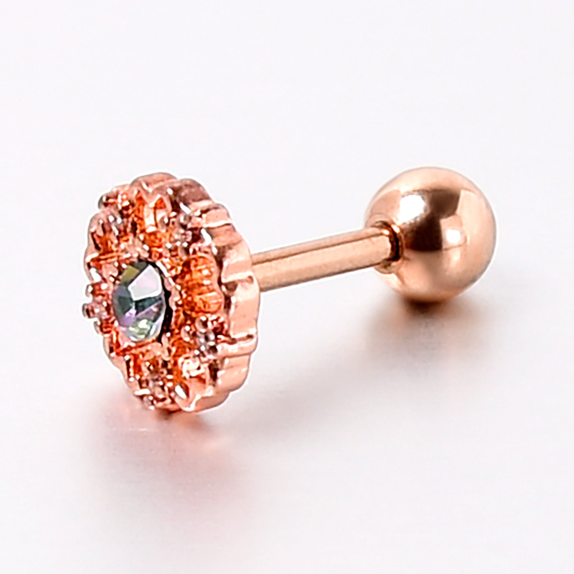 BodyCandy 16G 1/4 Vitrail Gem Rosy Hue Flower Cartilage Tragus Earring — back view