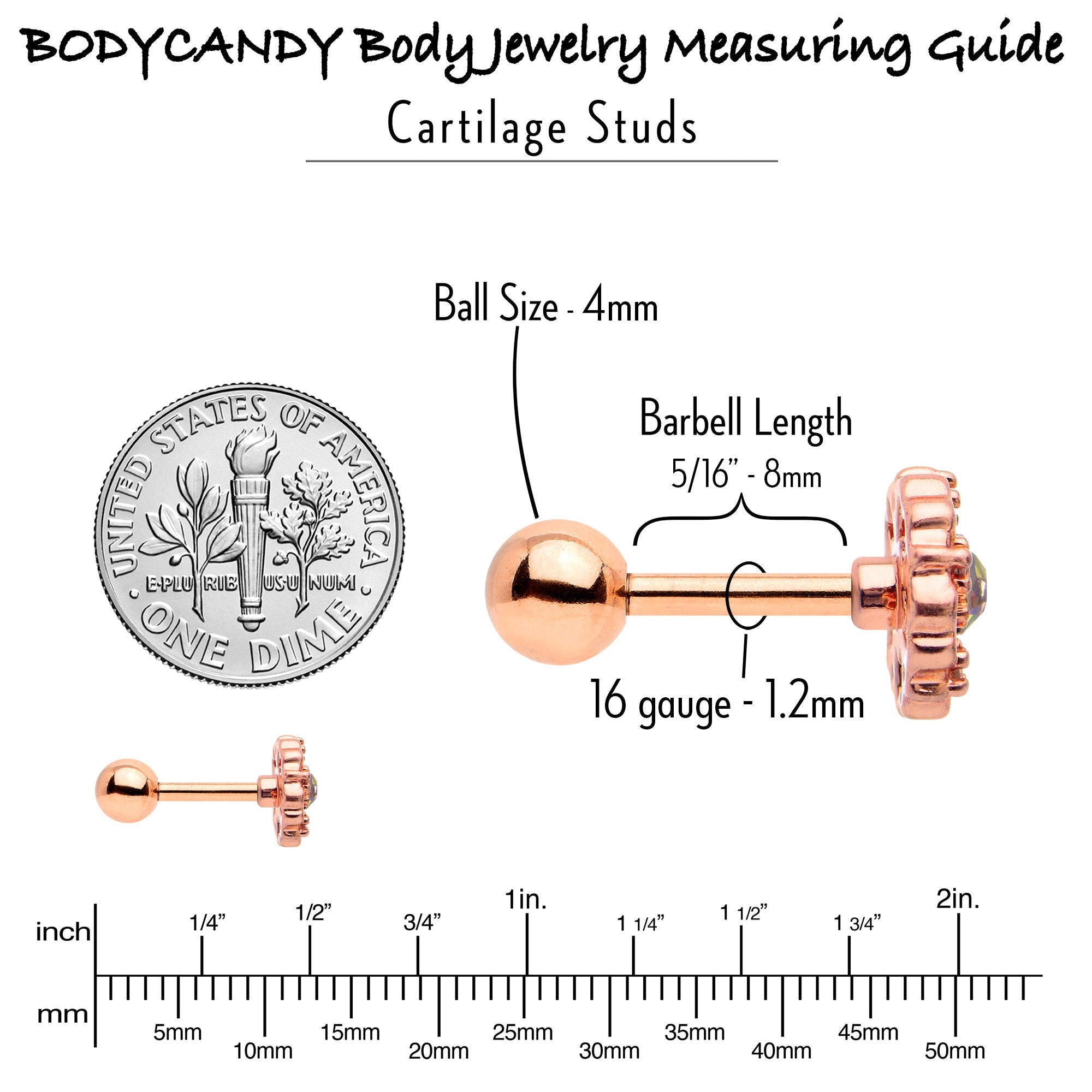 BodyCandy 16G 1/4 Vitrail Gem Rosy Hue Flower Cartilage Tragus Earring — in-use photo