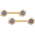 BodyCandy 14G 9/16 Blue Gem Gold Tone Radiant Bloom Flower Barbell Nipple Ring Set — main product shot