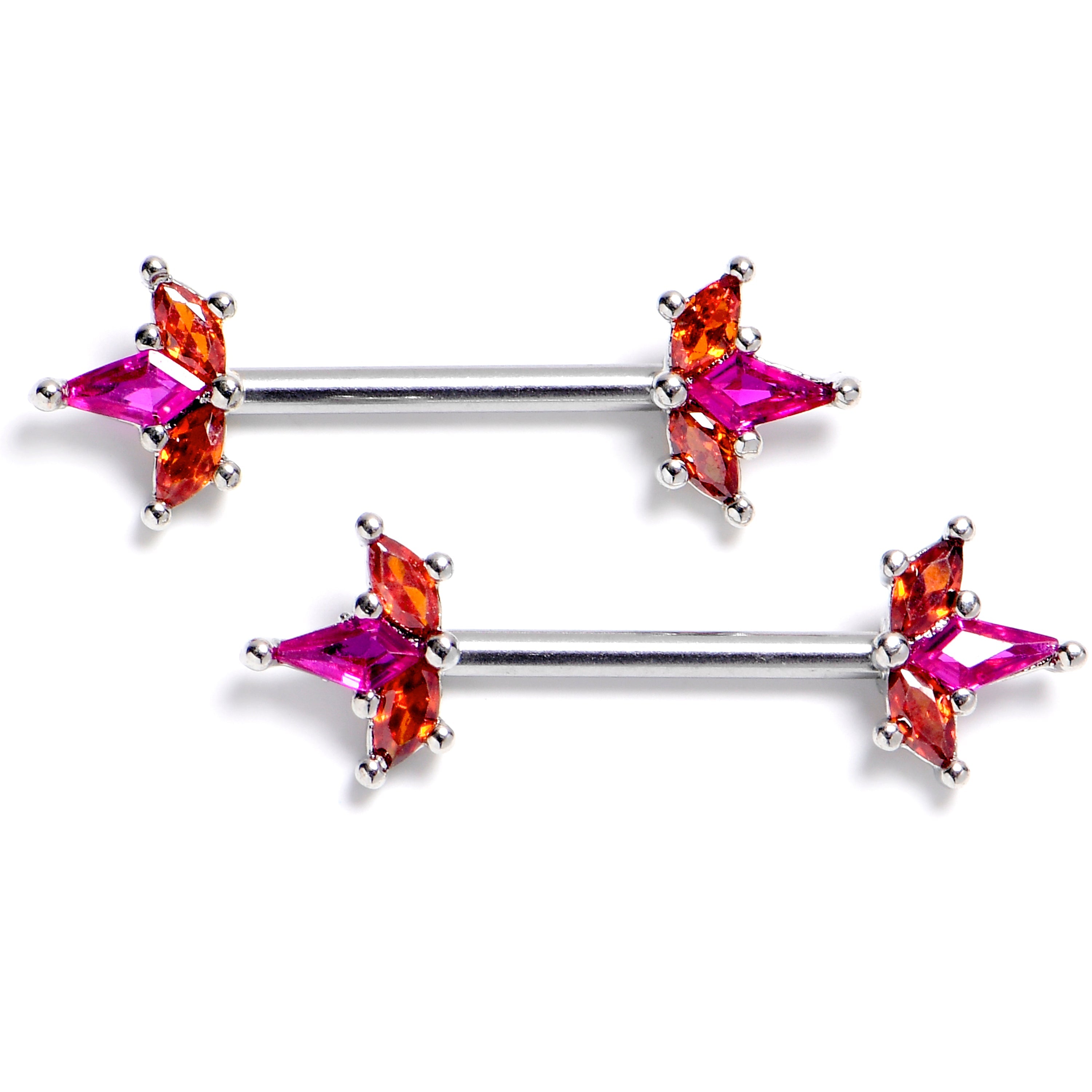 BodyCandy 14G 9/16 Orange Pink Gem Abstract Fire Barbell Nipple Ring Set — main product shot