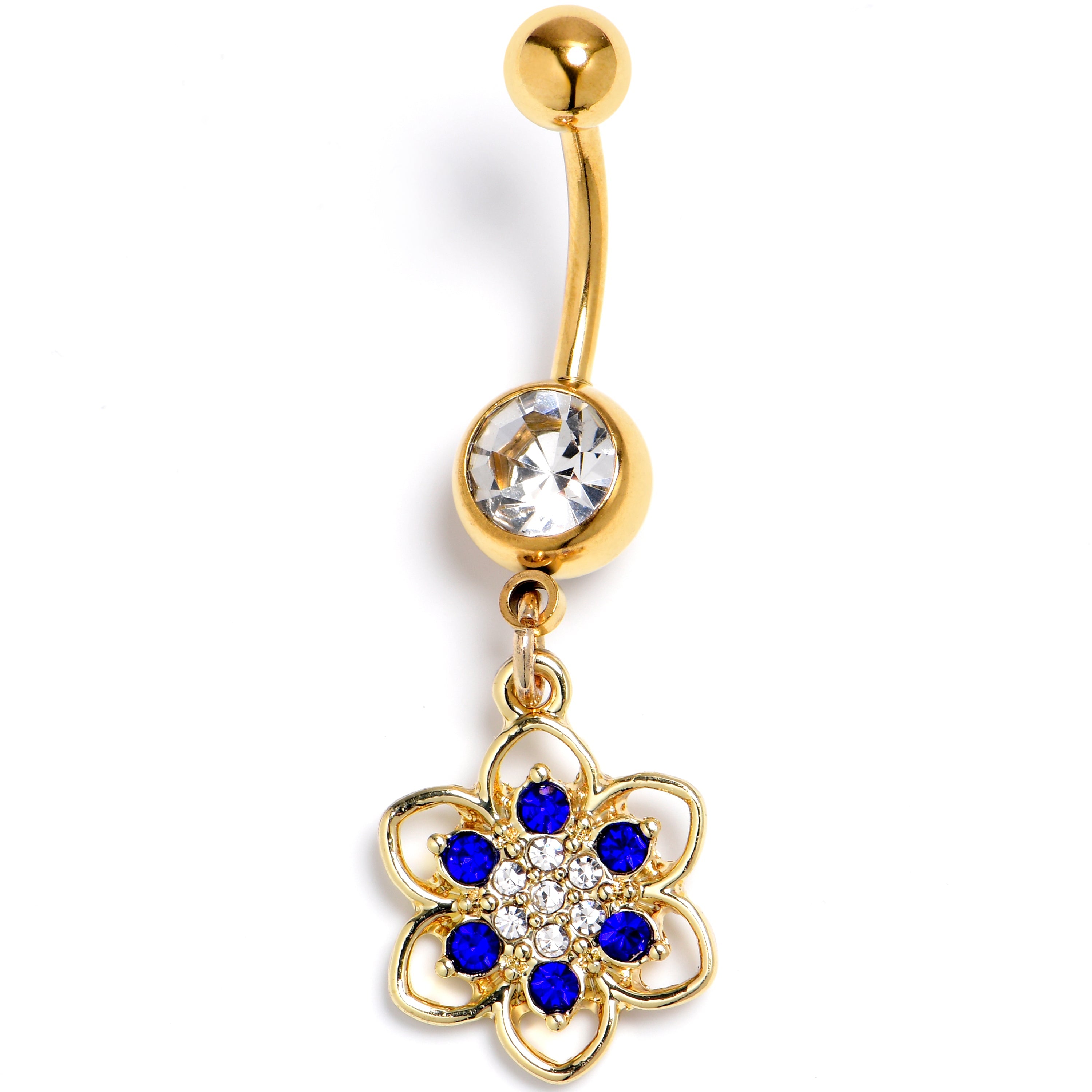 BodyCandy Clear Blue Gem Gold Tone Radiant Bloom Dangle Belly Ring — main product shot
