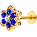 BodyCandy 16G 1/4 Blue Gem Gold Tone Radiant Bloom Flower Labret — main product shot