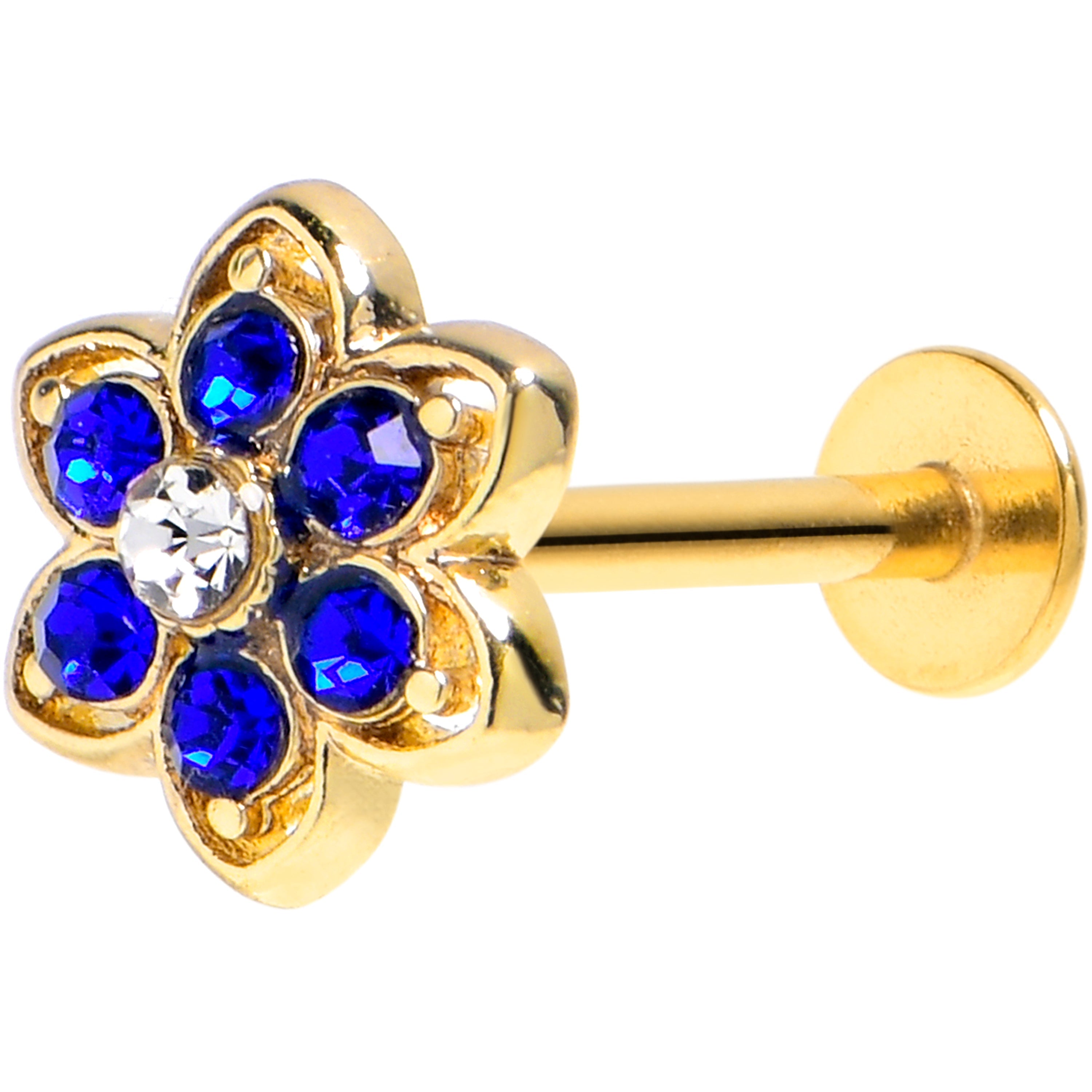BodyCandy 16G 5/16 Blue Gem Gold Tone Radiant Bloom Flower Labret Monroe Tragus — main product shot