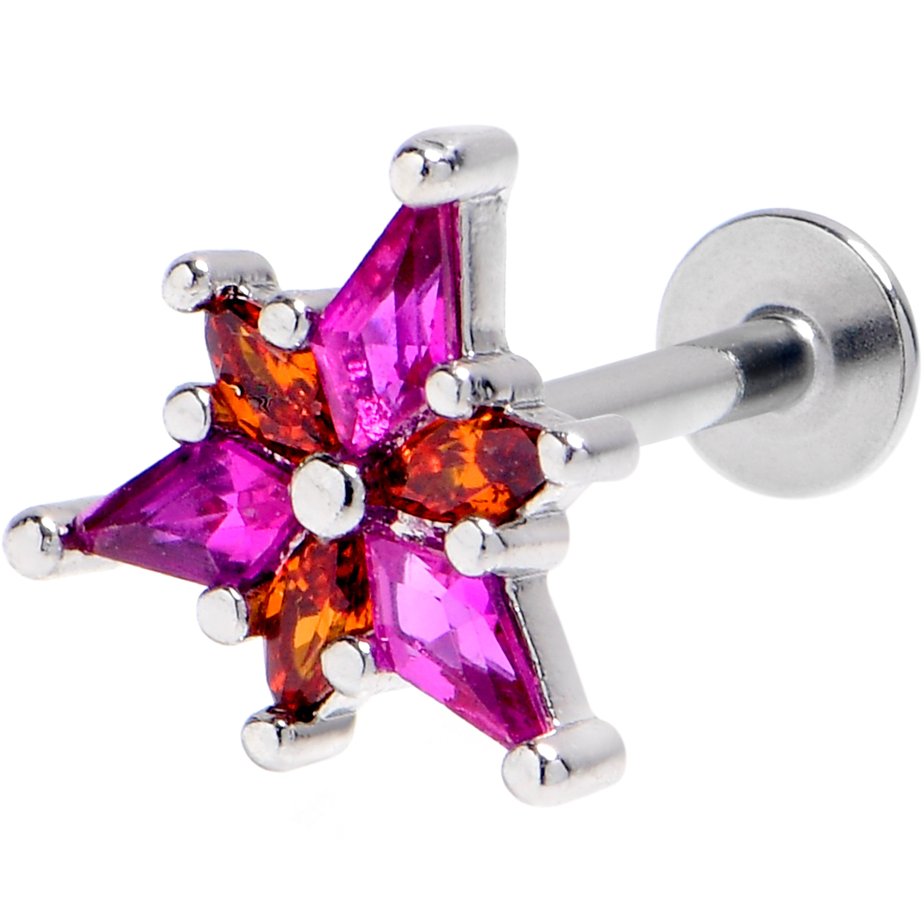 BodyCandy 16G 5/16 Pink Orange Gem Abstract Fire Labret Monroe Tragus — main product shot