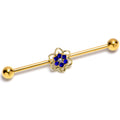 BodyCandy 14G Blue Gem Gold Tone Radiant Bloom Flower Industrial Barbell 38mm — main product shot